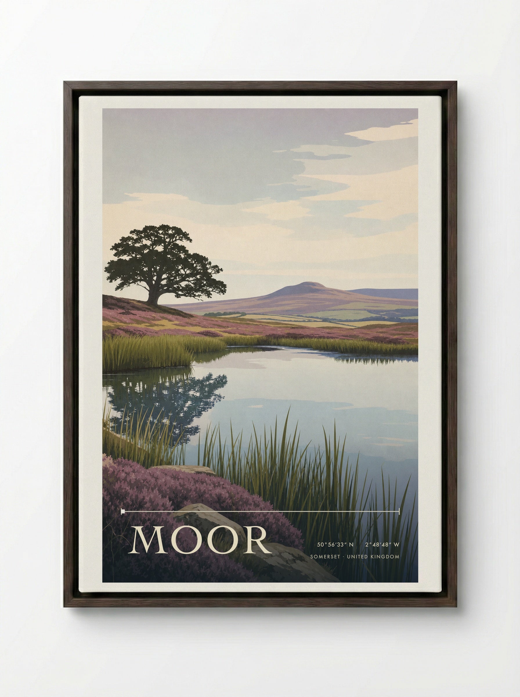 Moor Somerset United Kingdom Travel Poster - Framed Canvas Dark Wood