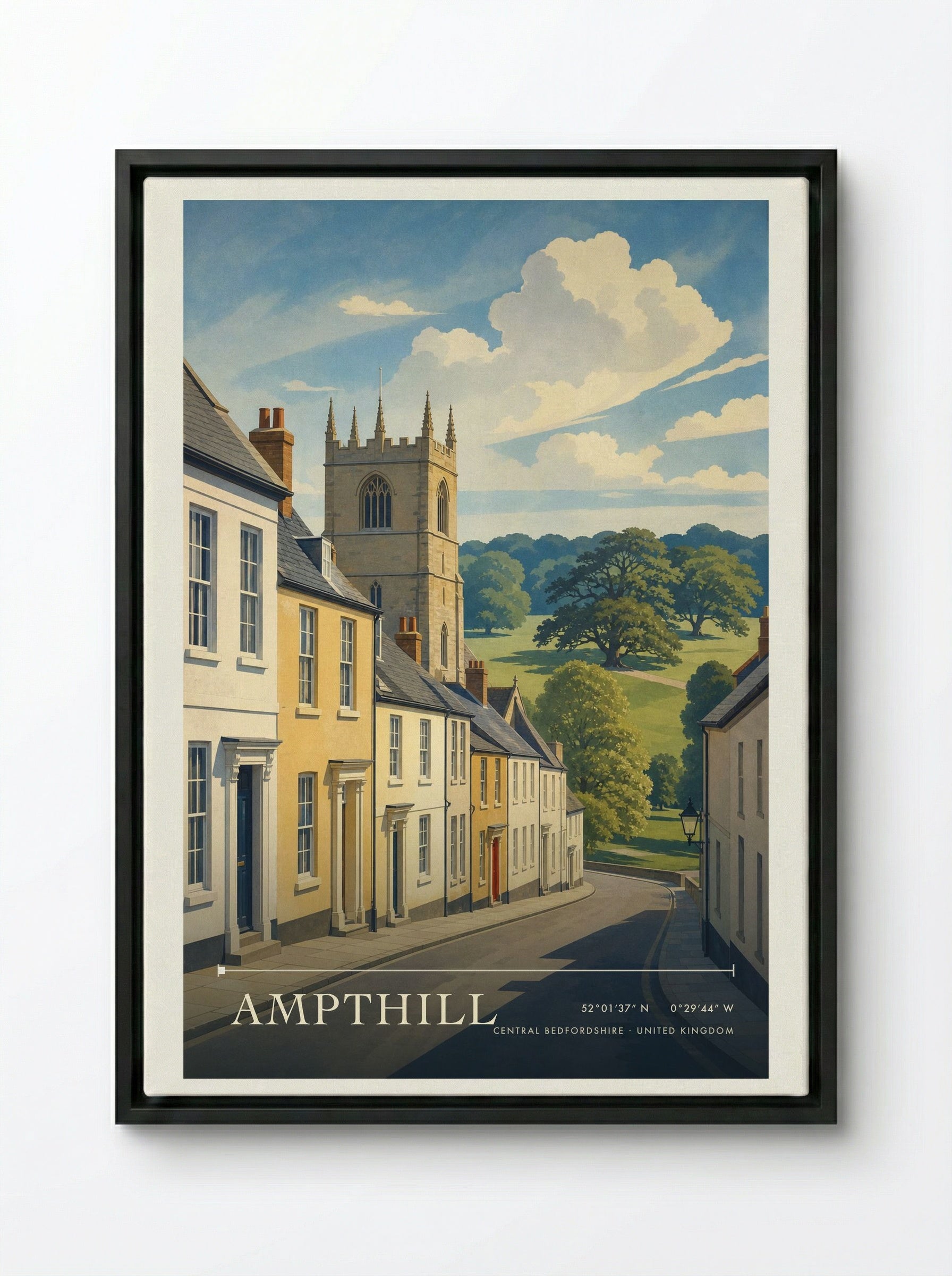 Ampthill Central Bedfordshire United Kingdom Travel Poster - Framed Canvas Black