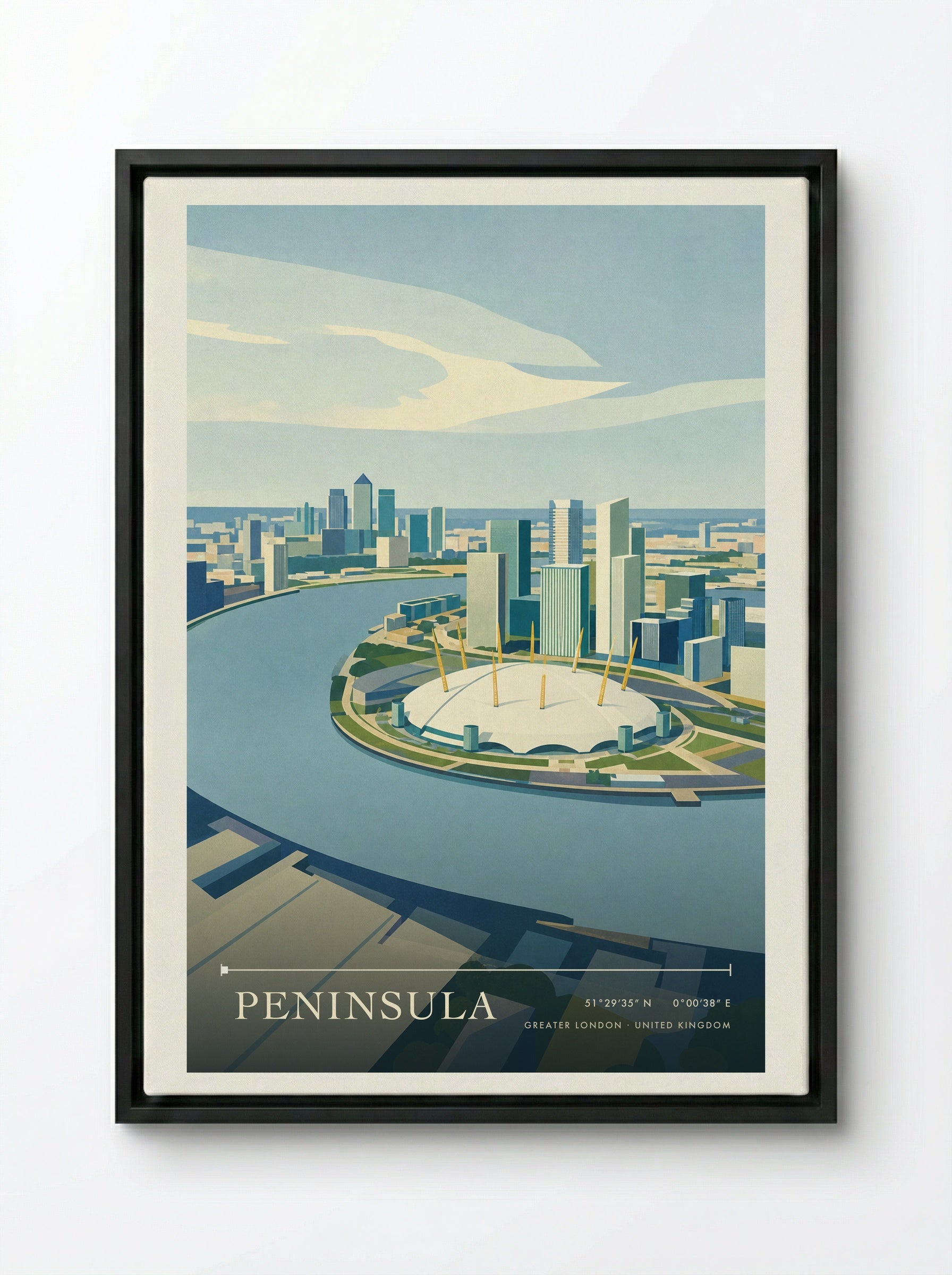 Peninsula Greater London United Kingdom Travel Poster - Framed Canvas Black