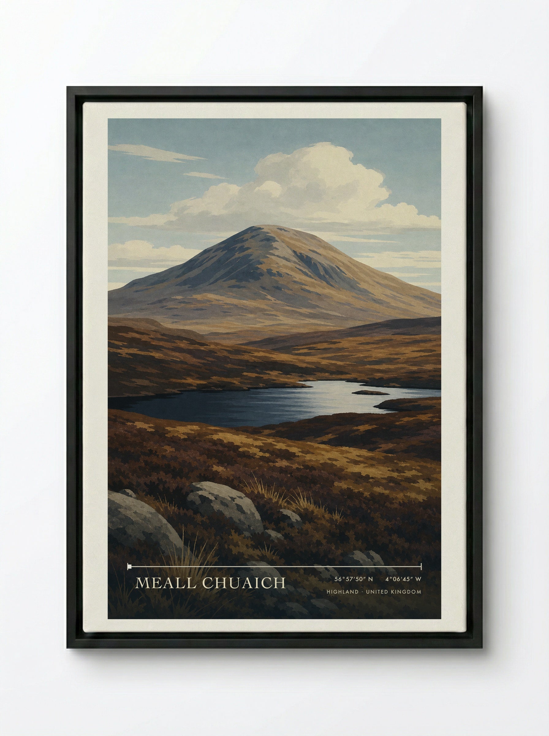 Meall Chuaich Highland United Kingdom Travel Poster - Framed Canvas Black