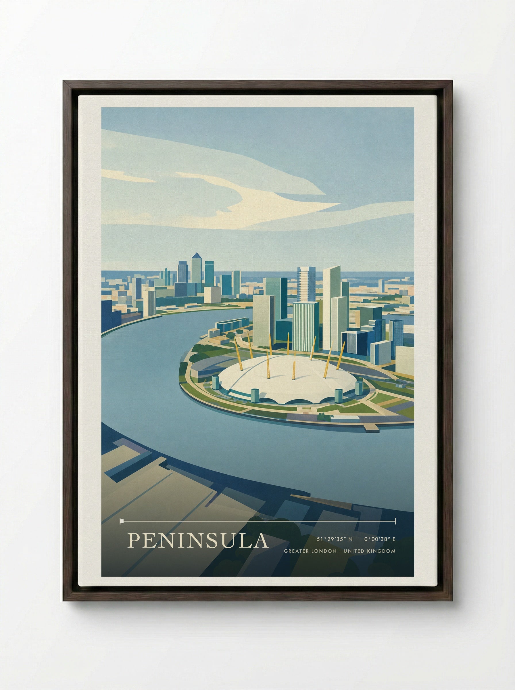 Peninsula Greater London United Kingdom Travel Poster - Framed Canvas Dark Wood
