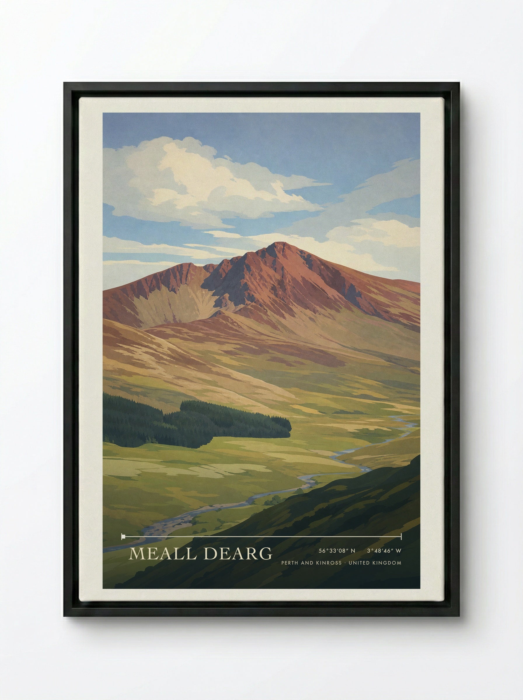 Meall Dearg Perth and Kinross United Kingdom Travel Poster - Framed Canvas Black