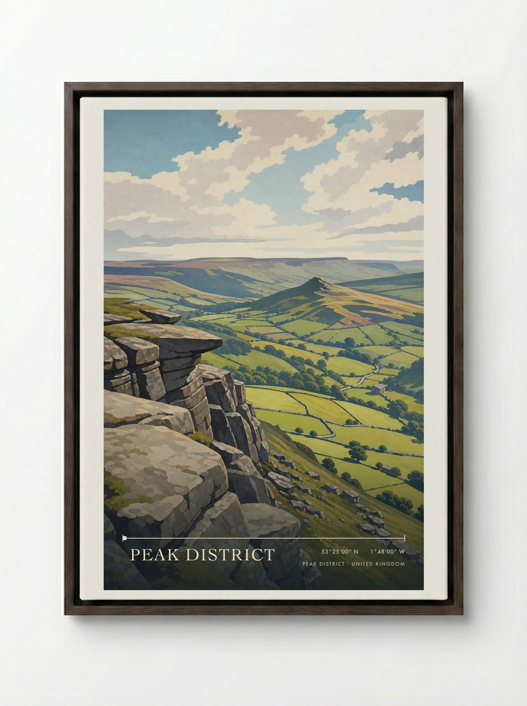 Peak District United Kingdom Travel Poster - Framed Canvas Dark Wood