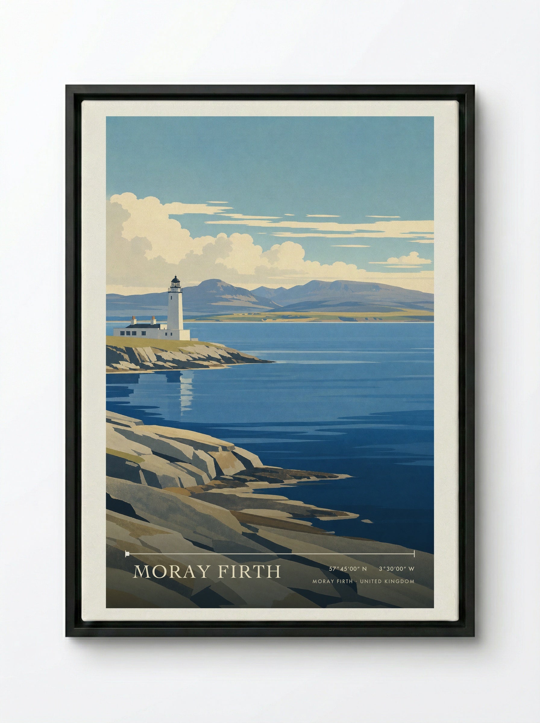 Moray Firth United Kingdom Travel Poster - Framed Canvas Black