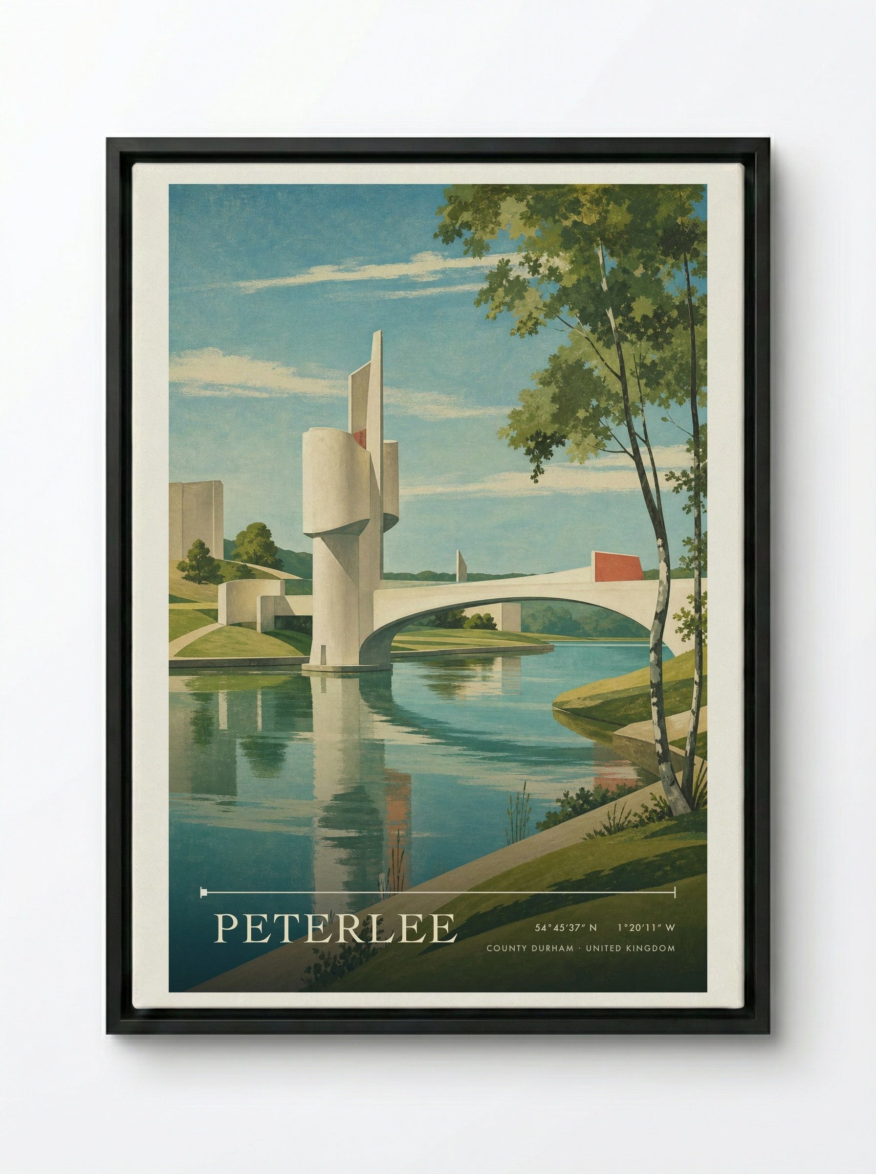 Peterlee County Durham United Kingdom Travel Poster - Framed Canvas Black