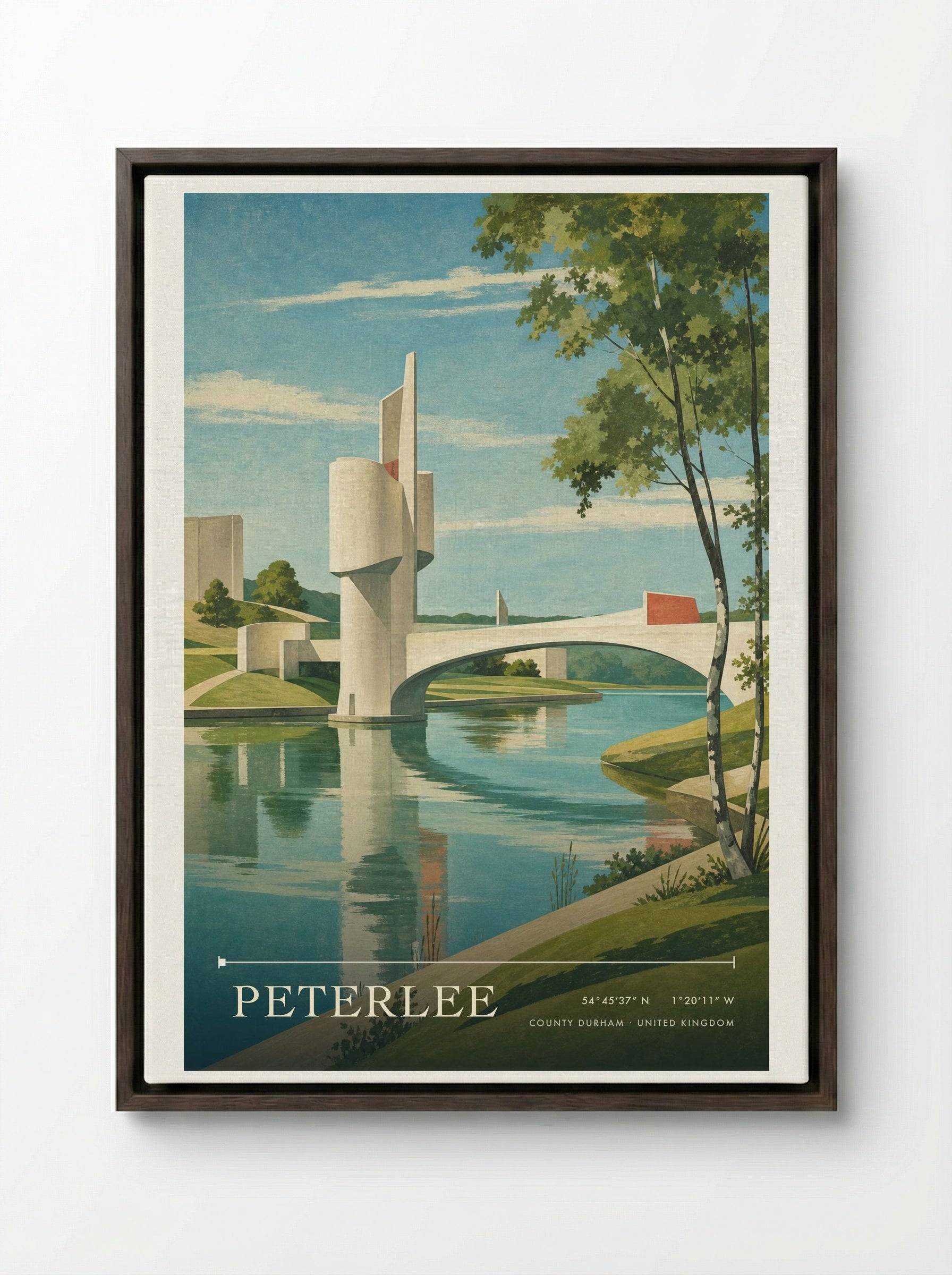 Peterlee County Durham United Kingdom Travel Poster - Framed Canvas Dark Wood