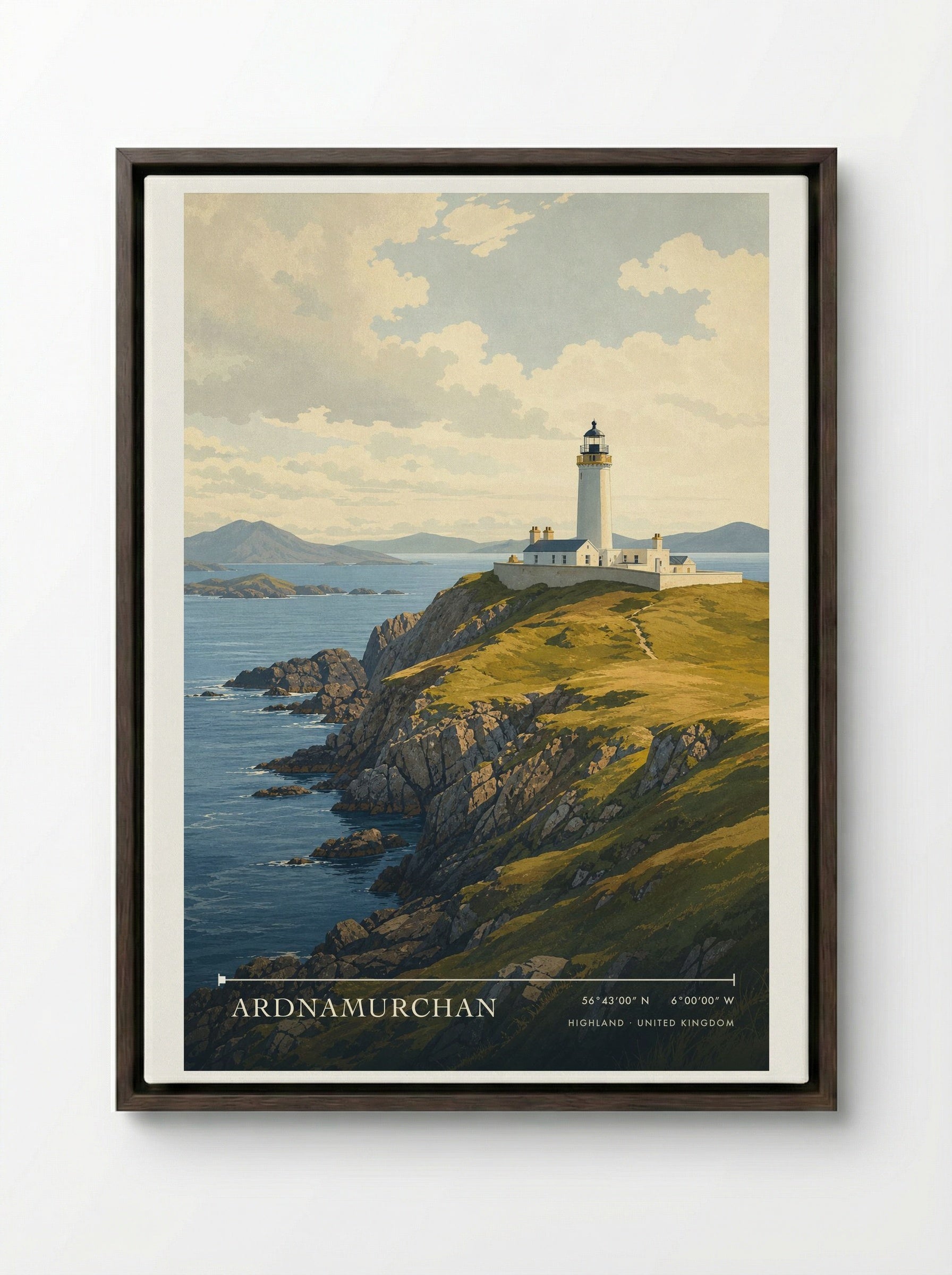Ardnamurchan Highland United Kingdom Travel Poster - Framed Canvas Dark Wood
