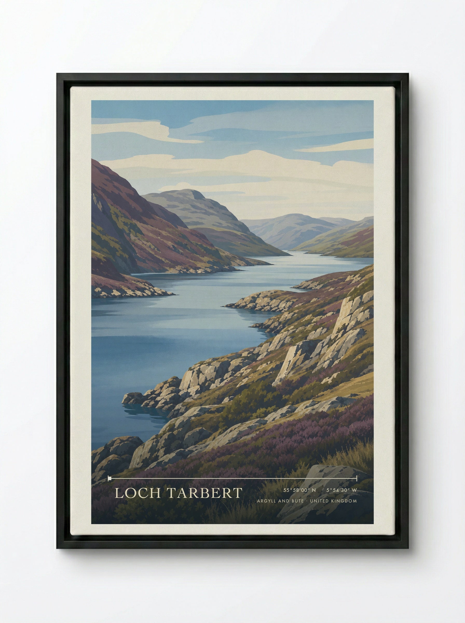Loch Tarbert Argyll and Bute United Kingdom Travel Poster - Framed Canvas Black