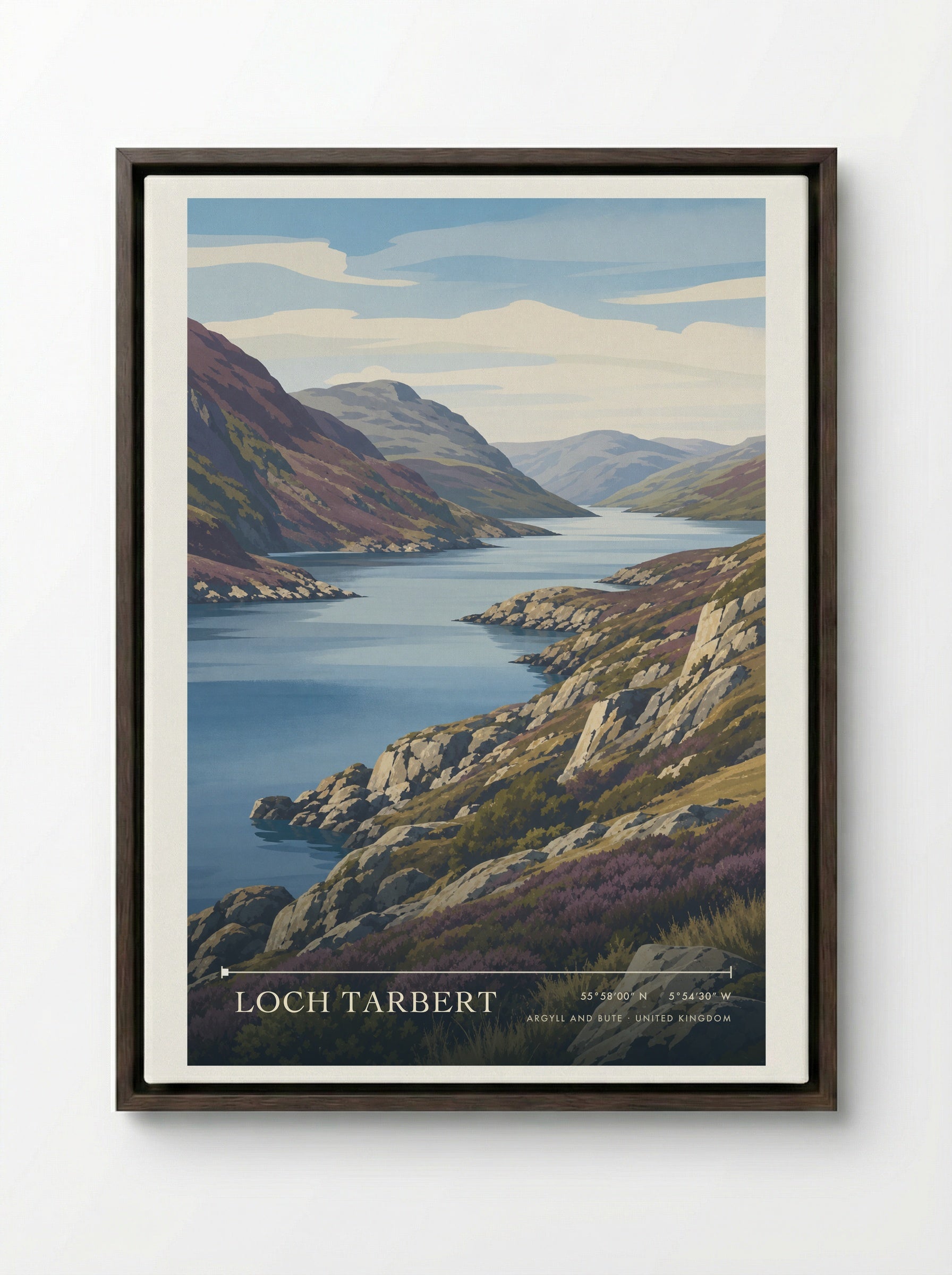 Loch Tarbert Argyll and Bute United Kingdom Travel Poster - Framed Canvas Dark Wood