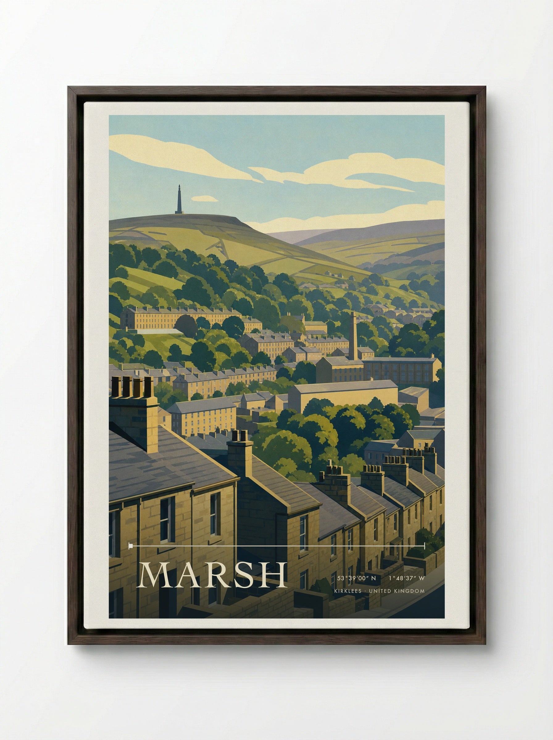 Marsh Kirklees United Kingdom Travel Poster - Framed Canvas Dark Wood