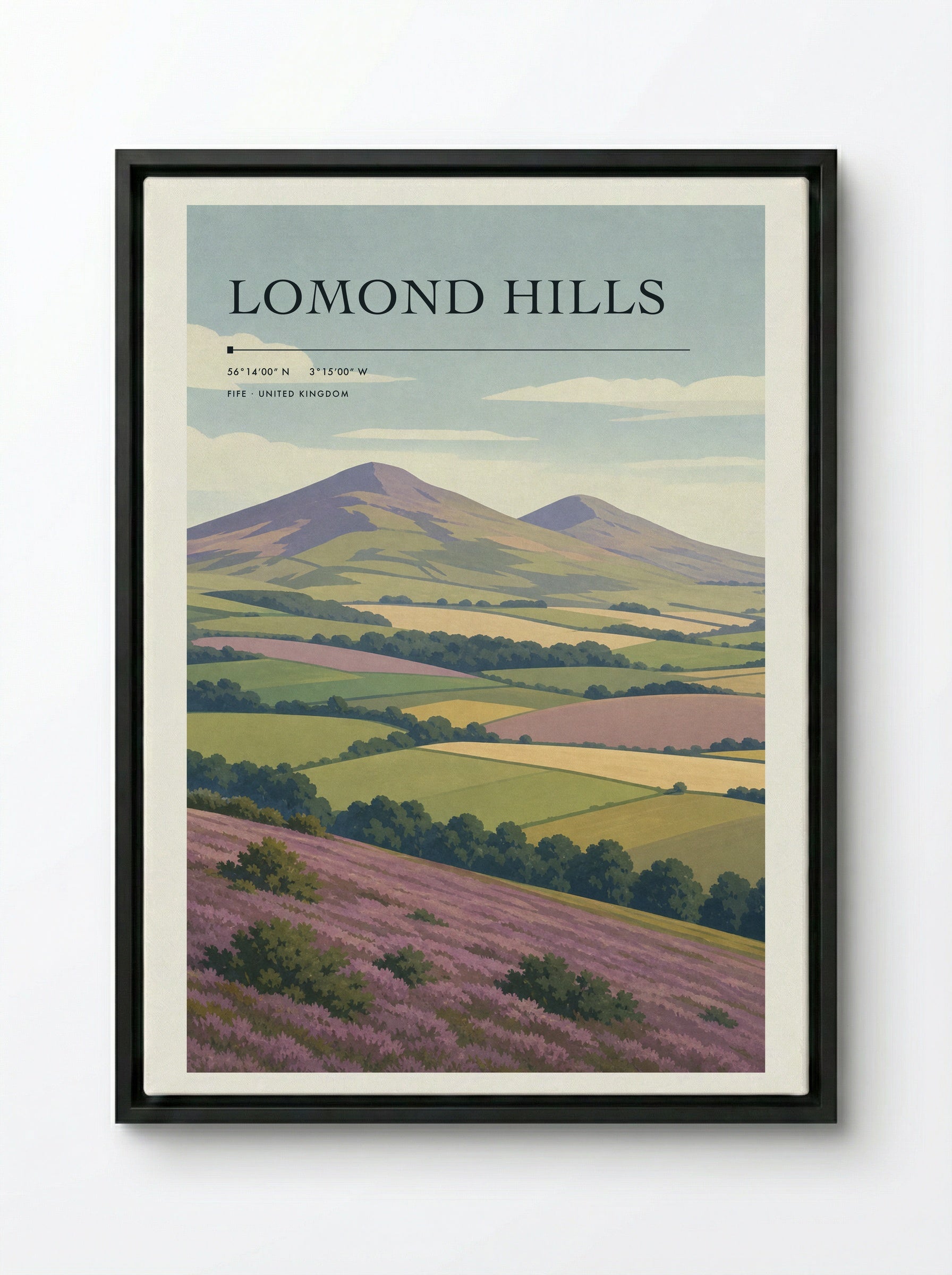 Lomond Hills Fife United Kingdom Travel Poster - Framed Canvas Black