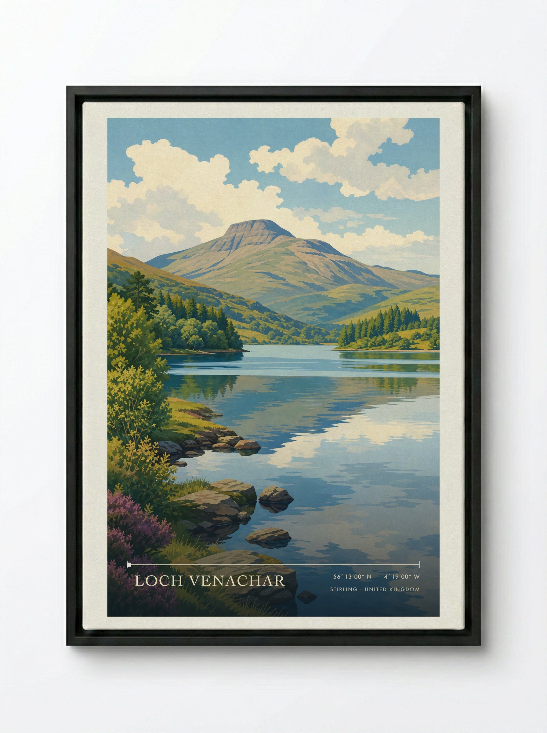 Loch Venachar Stirling United Kingdom Travel Poster - Framed Canvas Black