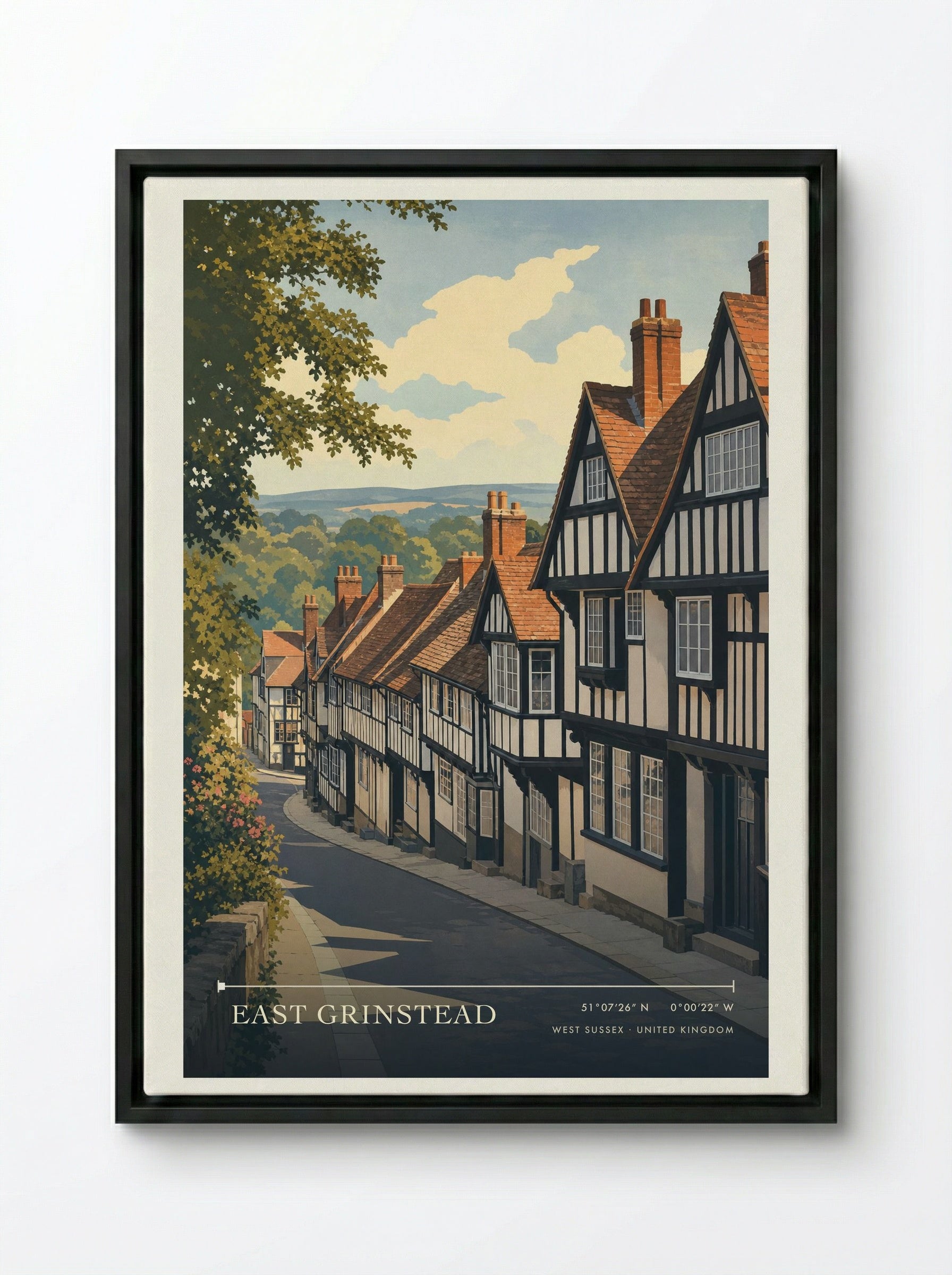 East Grinstead West Sussex United Kingdom Travel Poster - Framed Canvas Black