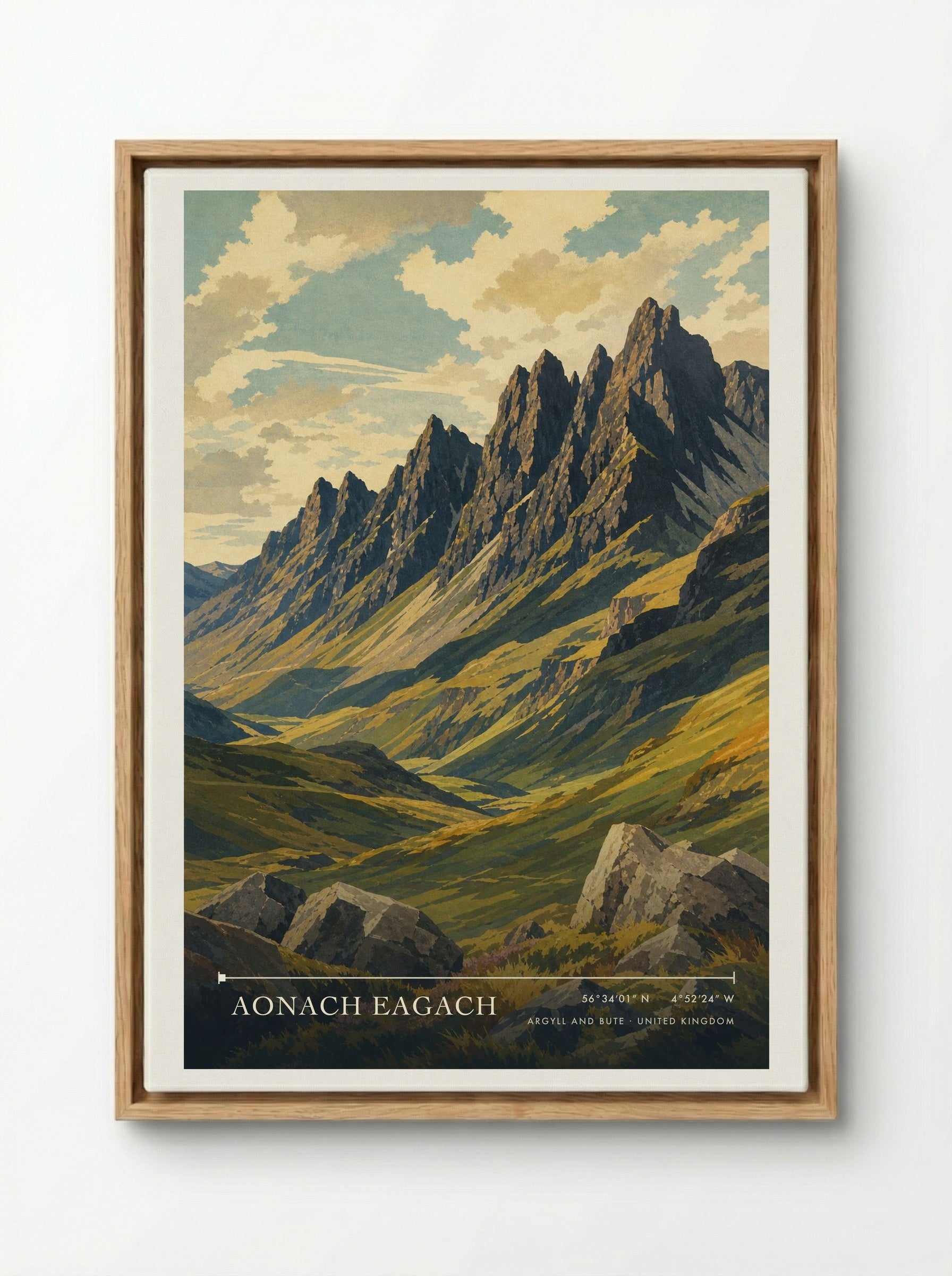 Aonach Eagach Argyll and Bute United Kingdom Travel Poster - Framed Canvas Wood