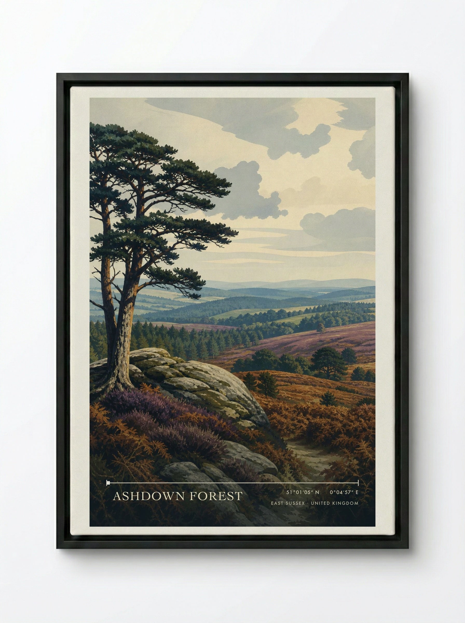 Ashdown Forest East Sussex United Kingdom Travel Poster - Framed Canvas Black