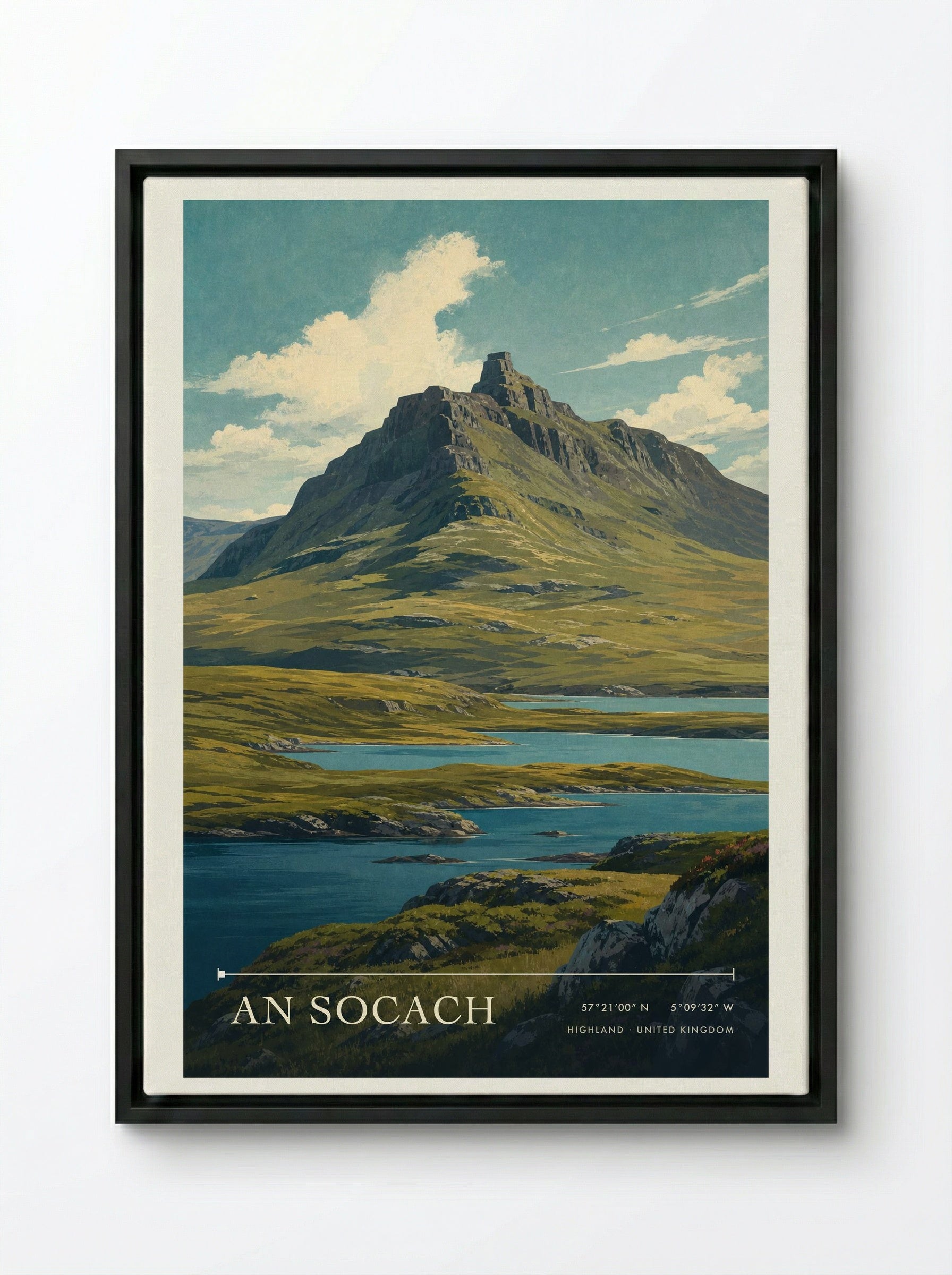 An Socach Highland United Kingdom Travel Poster - Framed Canvas Black