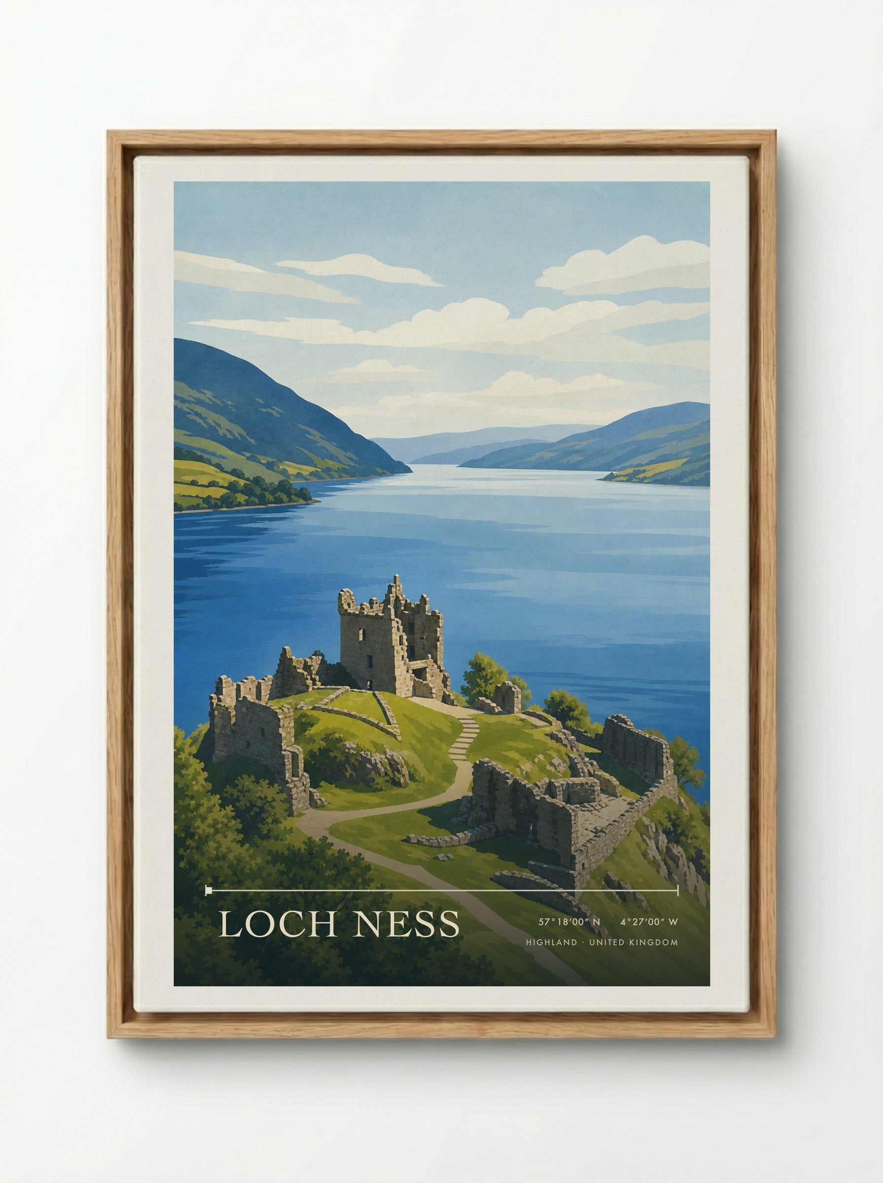 Loch Ness Highland United Kingdom Travel Poster - Framed Canvas Wood