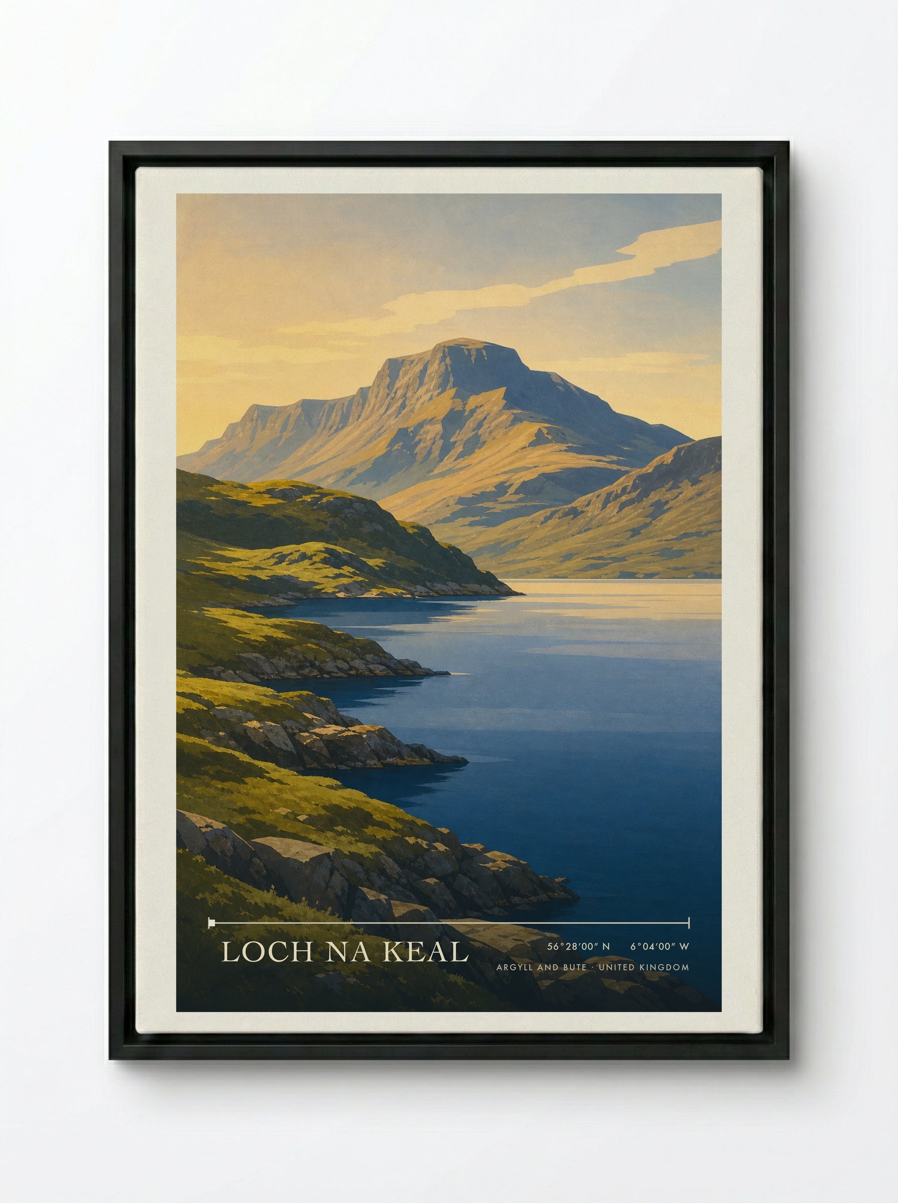 Loch na Keal Argyll and Bute United Kingdom Travel Poster - Framed Canvas Black