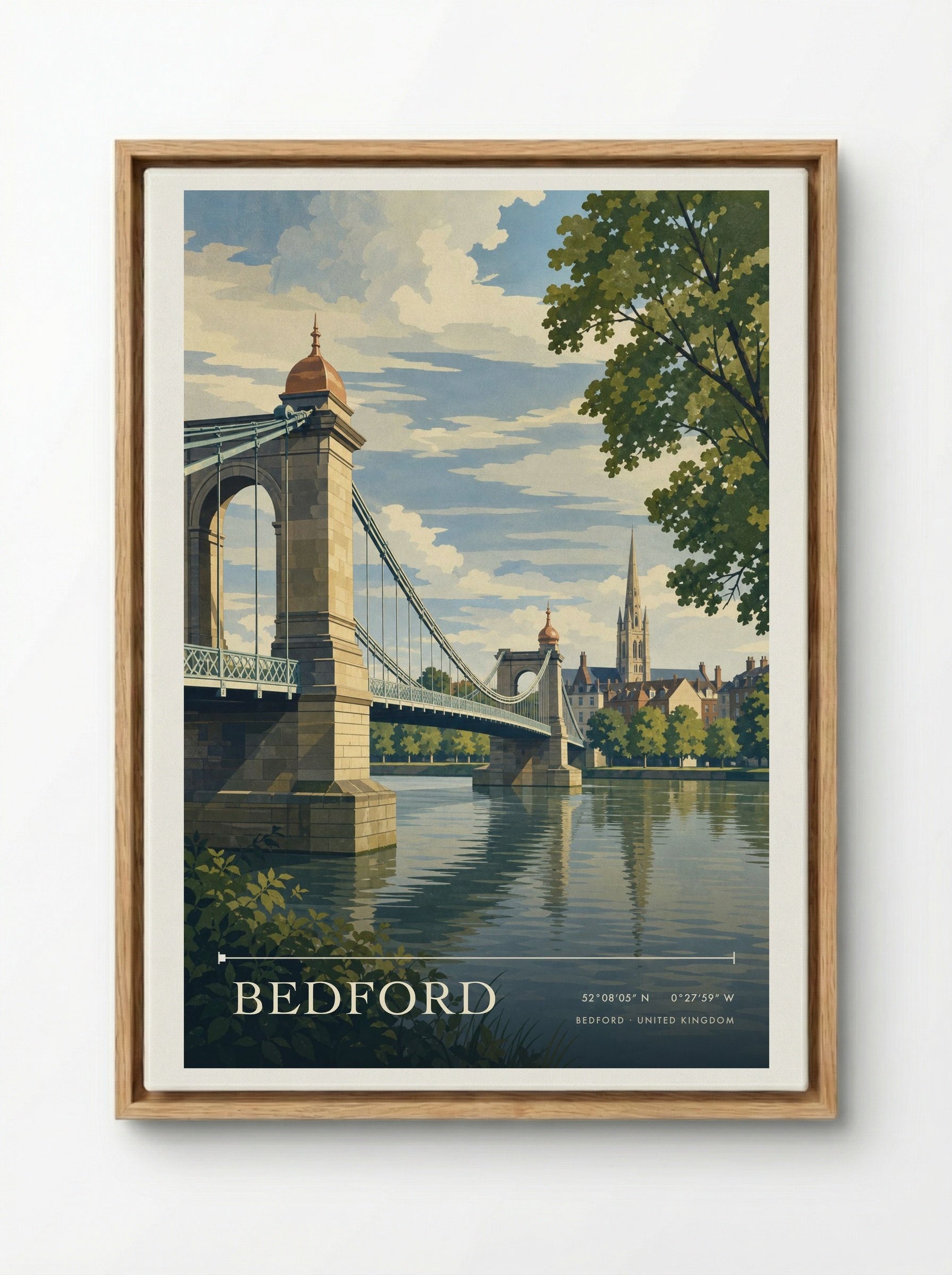 Bedford United Kingdom Travel Poster - Framed Canvas Wood