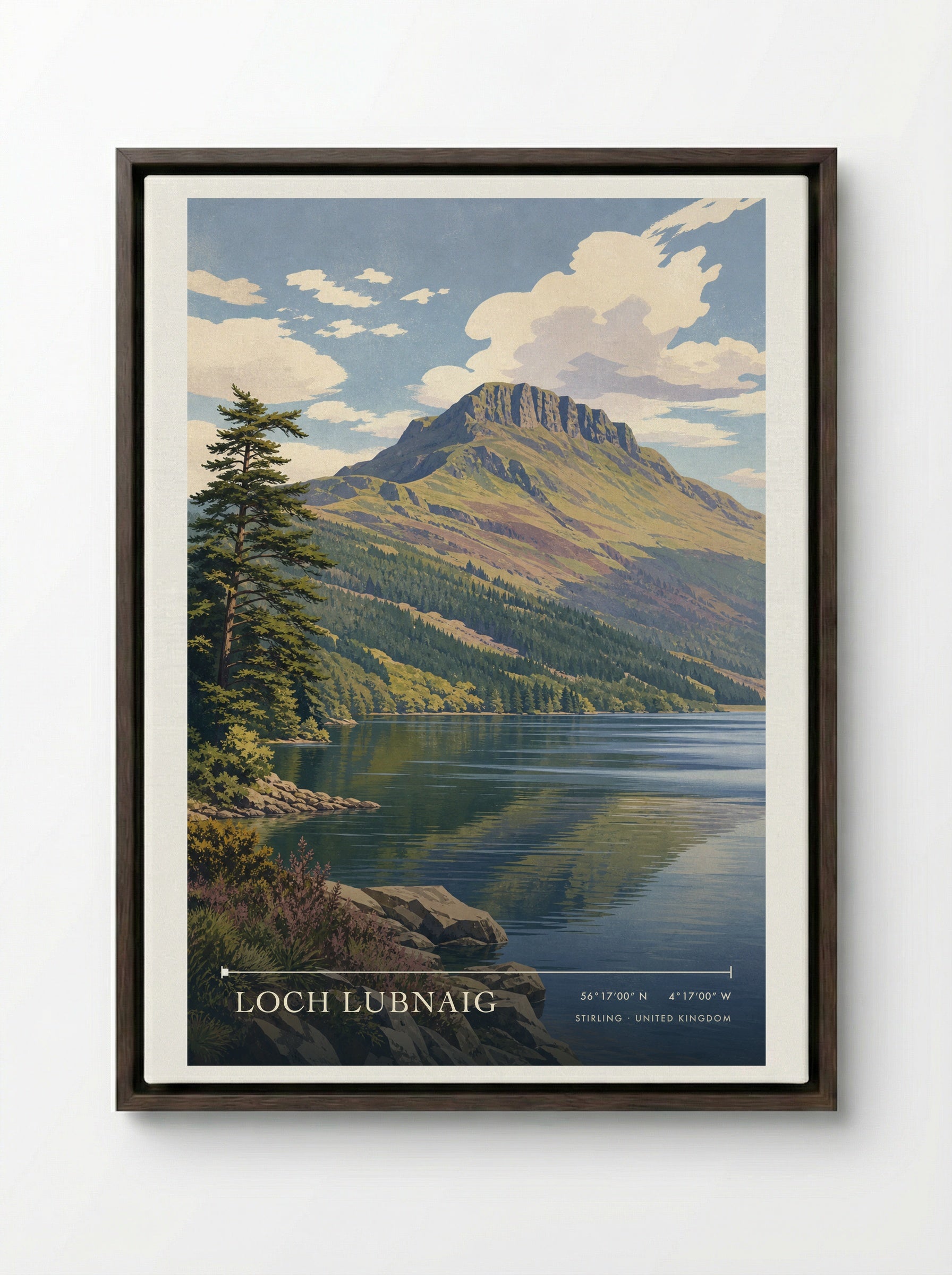 Loch Lubnaig Stirling United Kingdom Travel Poster - Framed Canvas Dark Wood
