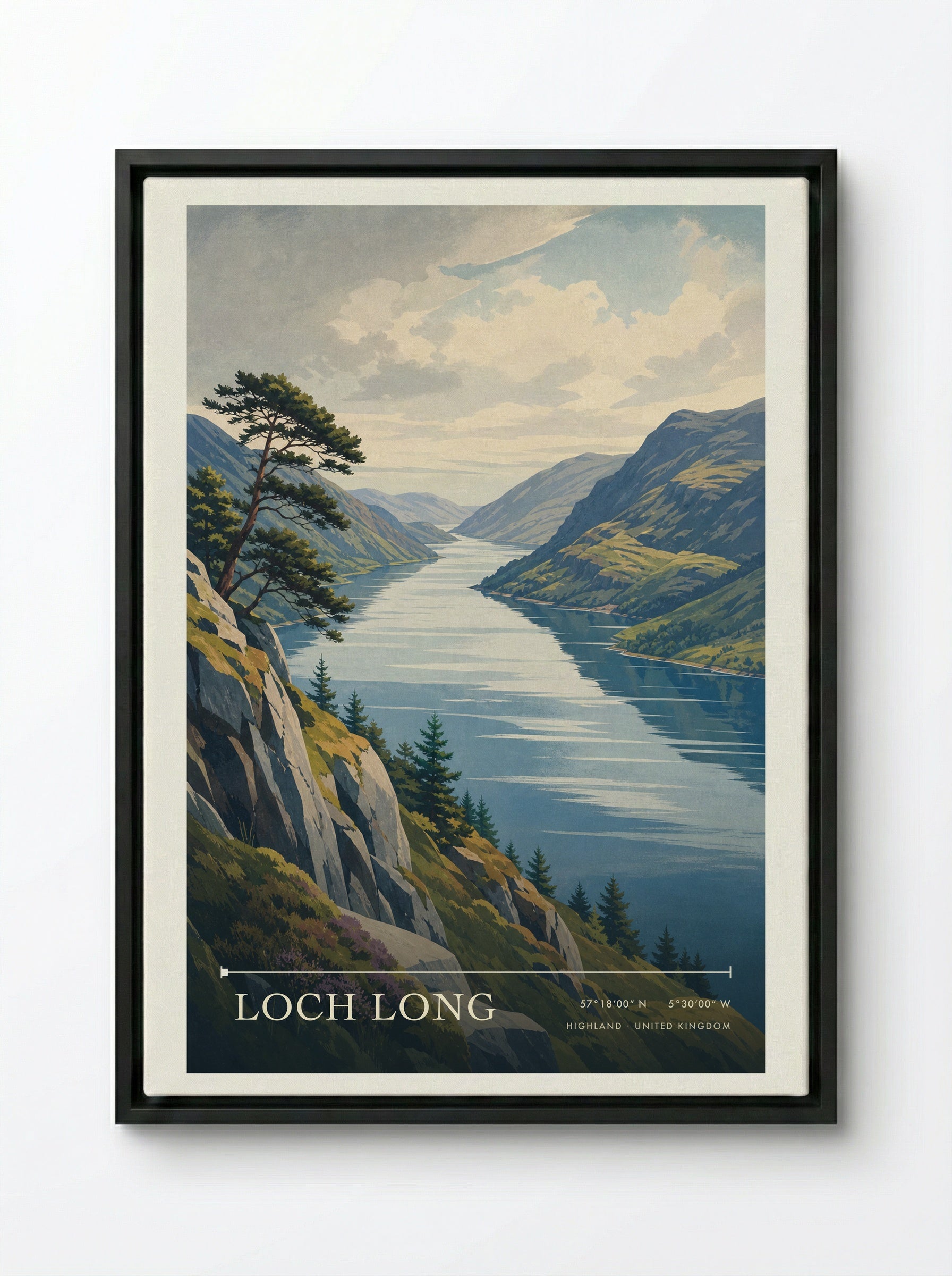 Loch Long Highland United Kingdom Travel Poster - Framed Canvas Black