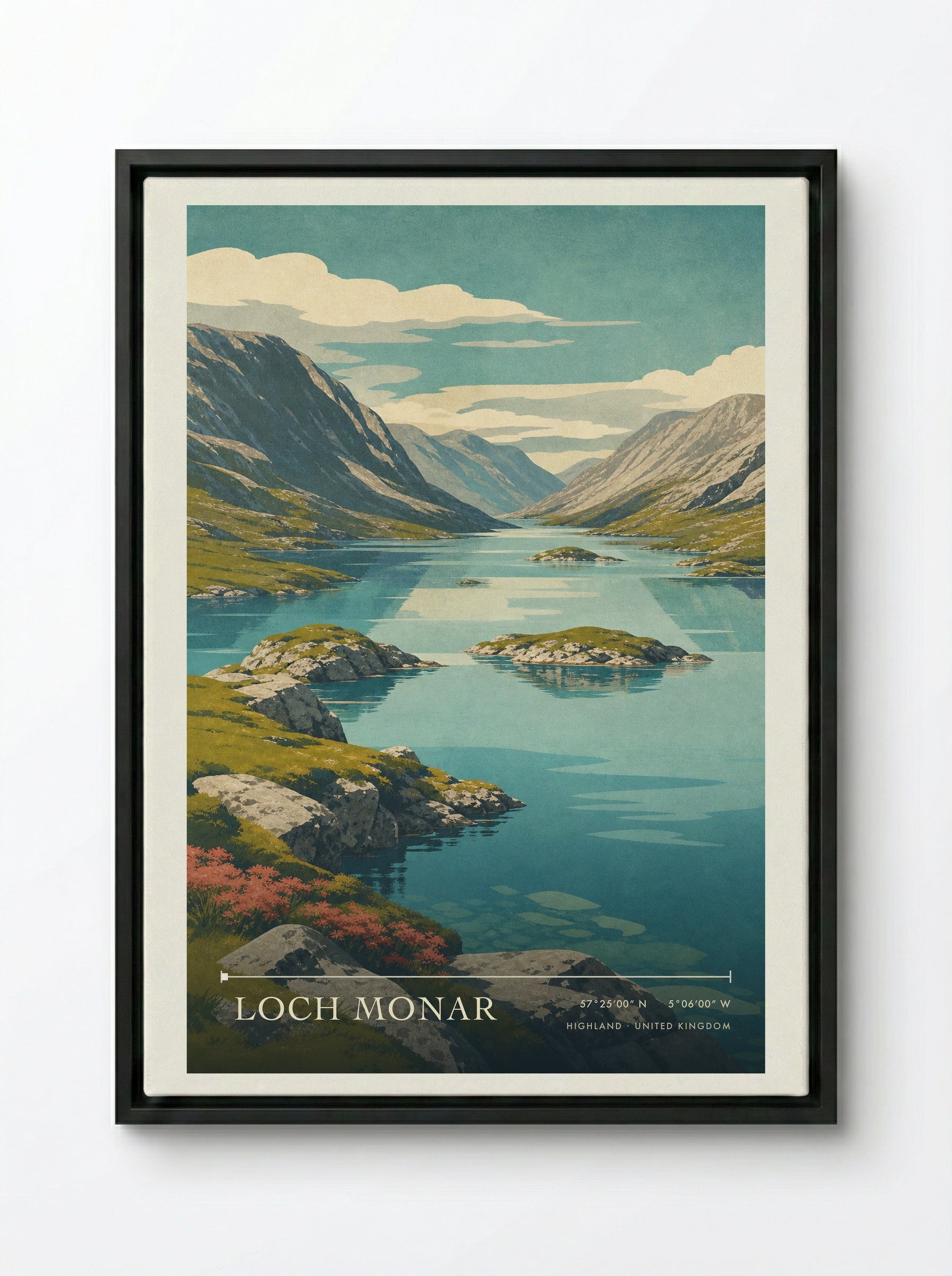 Loch Monar Highland United Kingdom Travel Poster - Framed Canvas Black