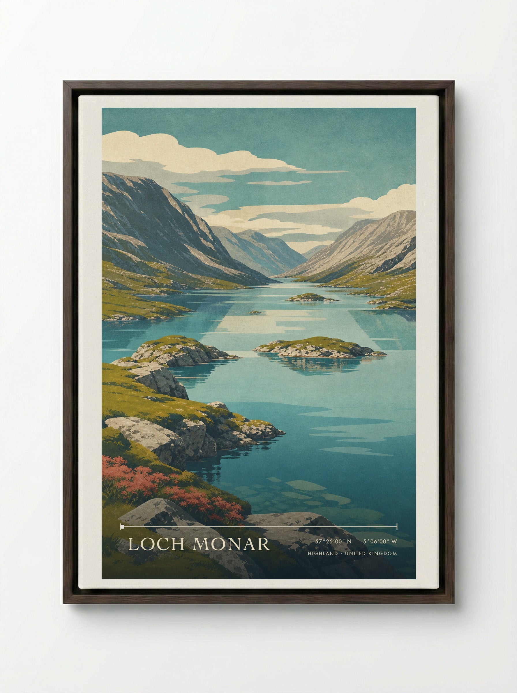 Loch Monar Highland United Kingdom Travel Poster - Framed Canvas Dark Wood