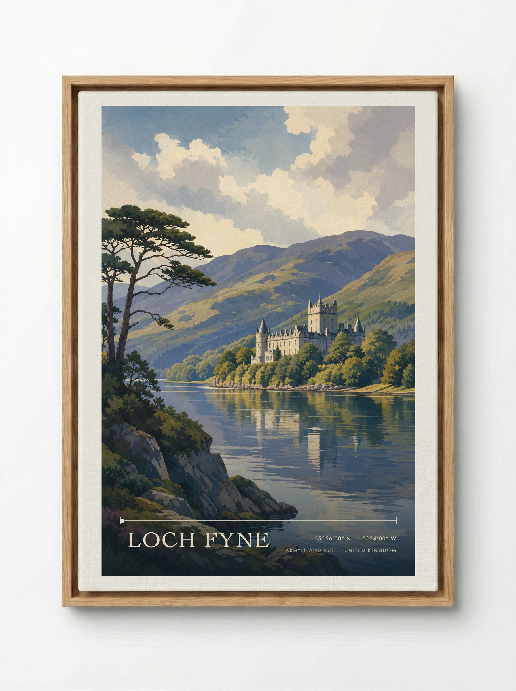 Loch Fyne Argyll and Bute United Kingdom Travel Poster - Framed Canvas Wood