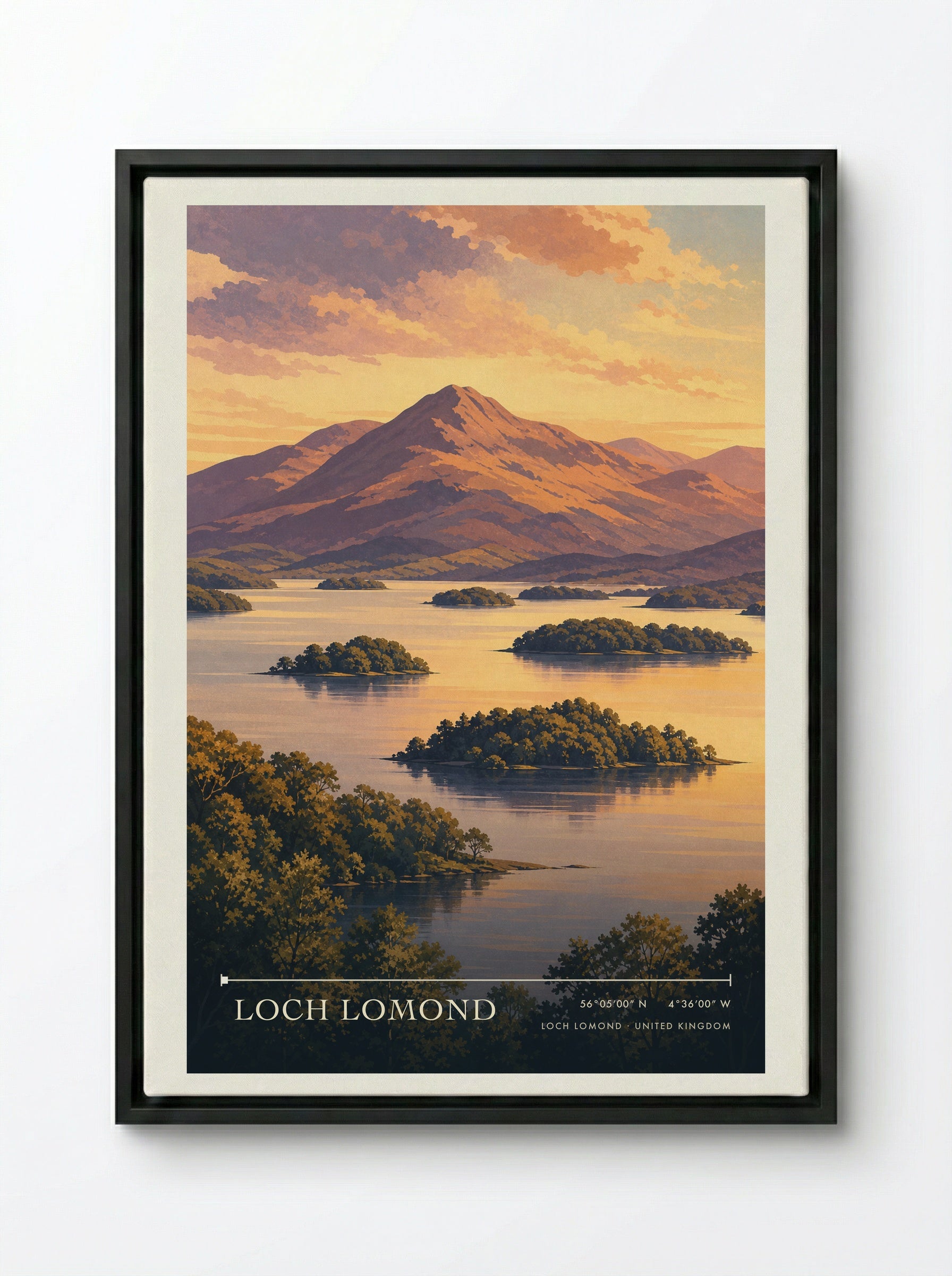 Loch Lomond United Kingdom Travel Poster - Framed Canvas Black