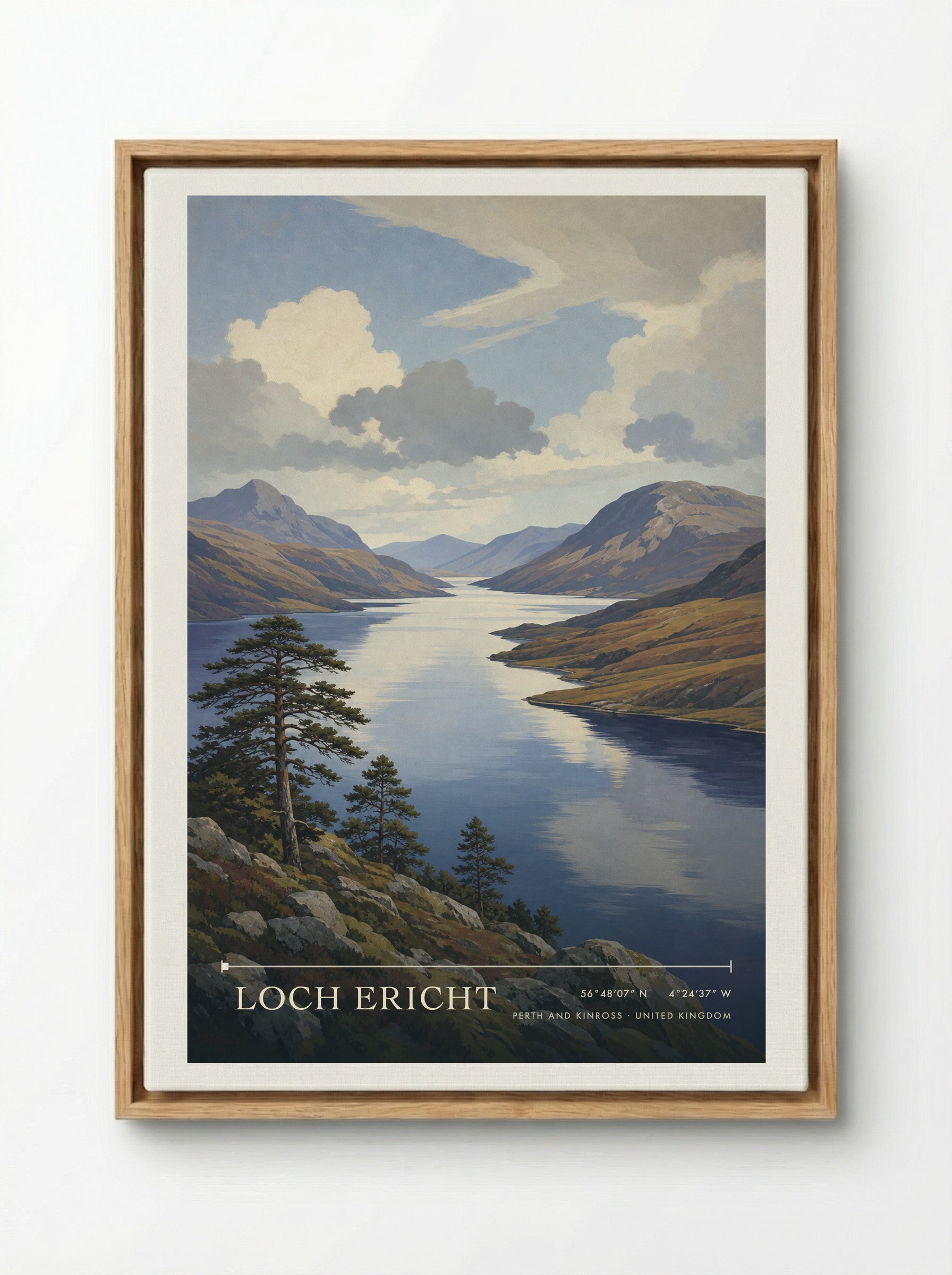 Loch Ericht Perth and Kinross United Kingdom Travel Poster - Framed Canvas Wood