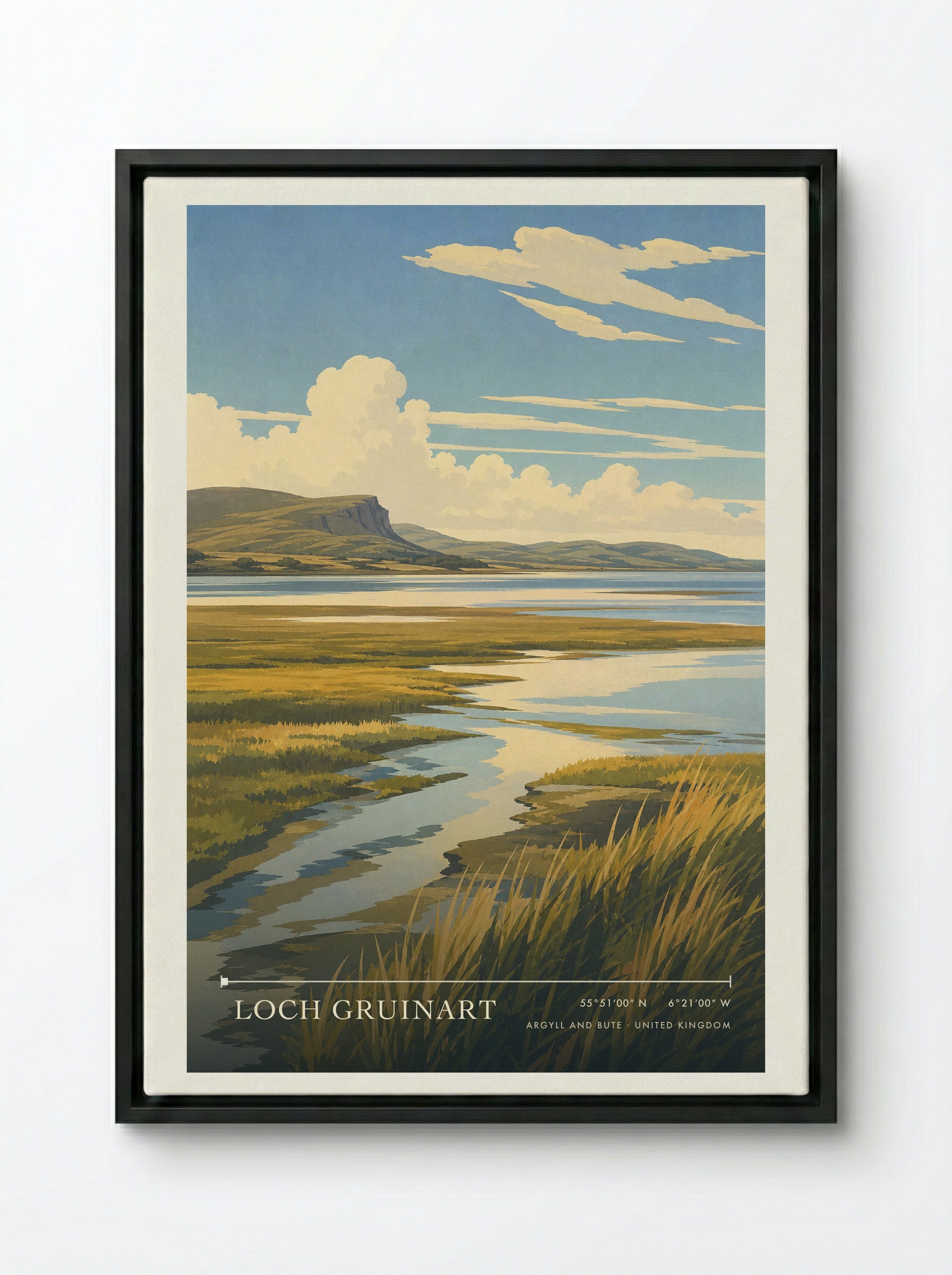 Loch Gruinart Argyll and Bute United Kingdom Travel Poster - Framed Canvas Black
