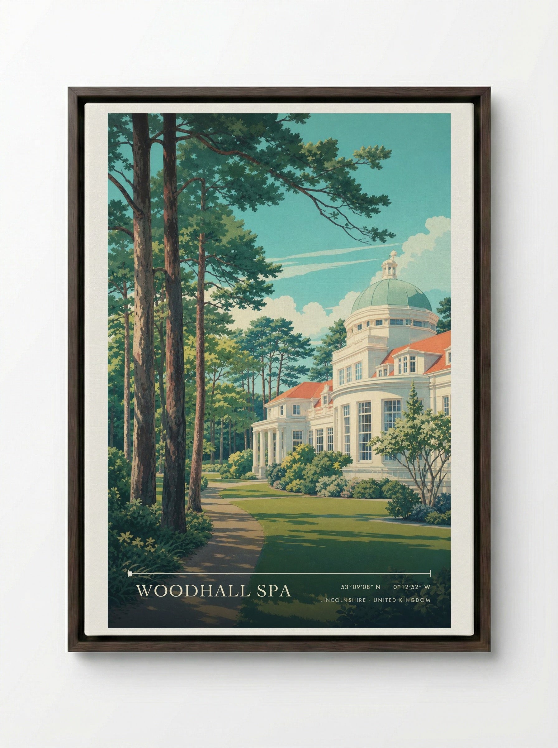 Woodhall Spa Lincolnshire United Kingdom Travel Poster - Framed Canvas Dark Wood