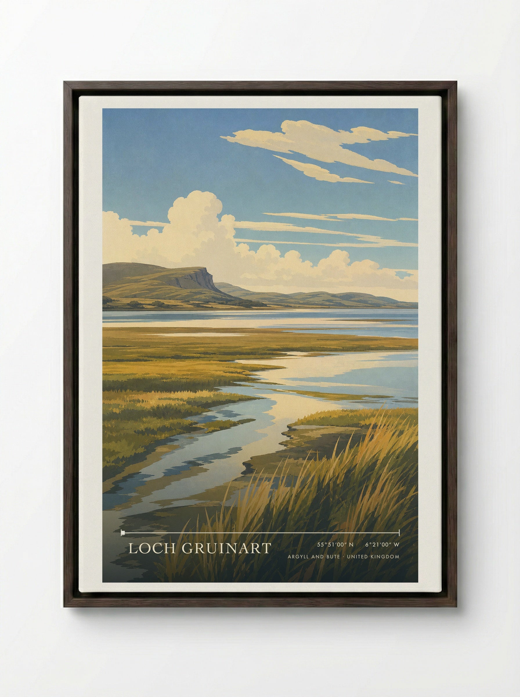 Loch Gruinart Argyll and Bute United Kingdom Travel Poster - Framed Canvas Dark Wood