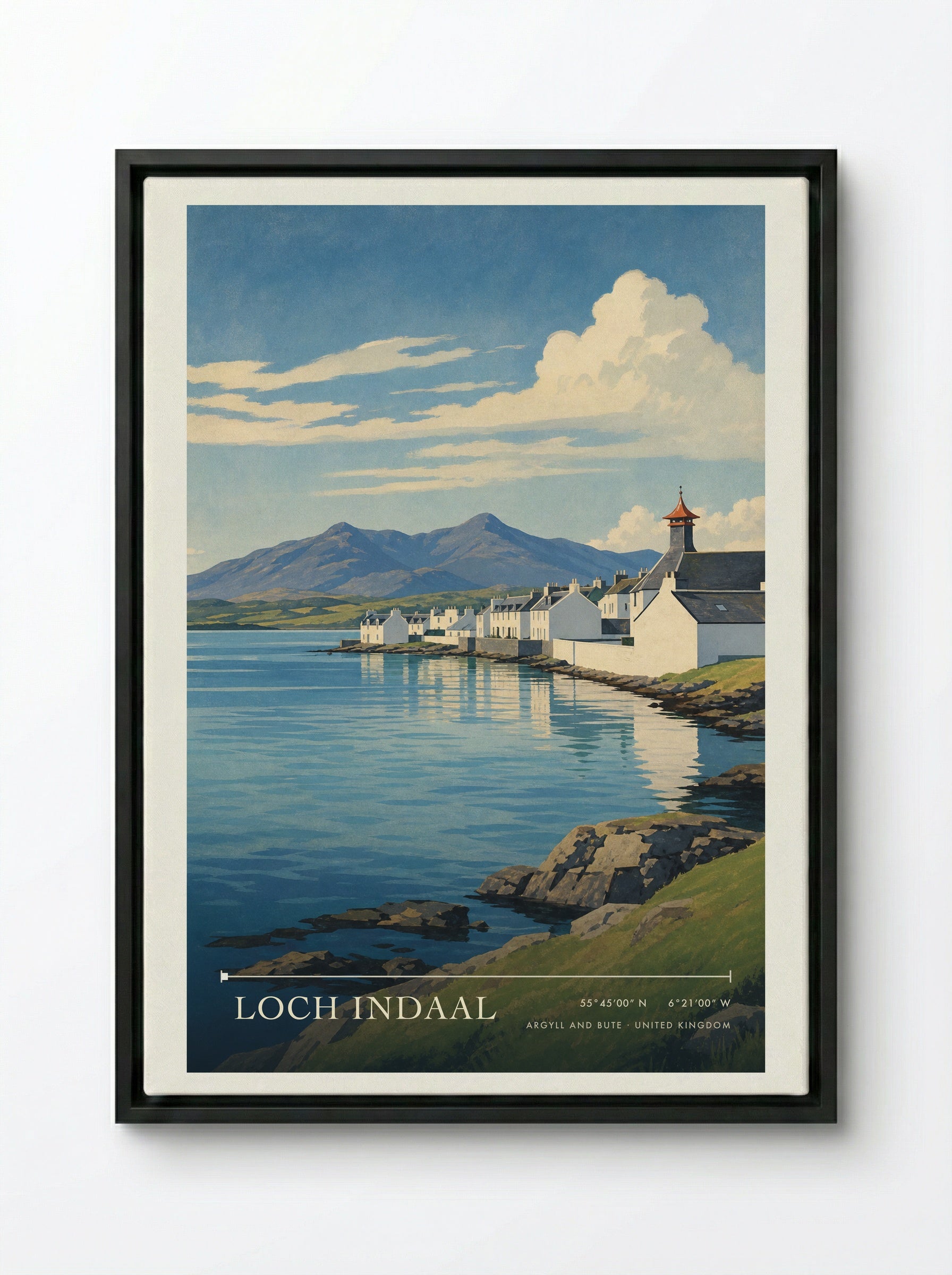 Loch Indaal Argyll and Bute United Kingdom Travel Poster - Framed Canvas Black