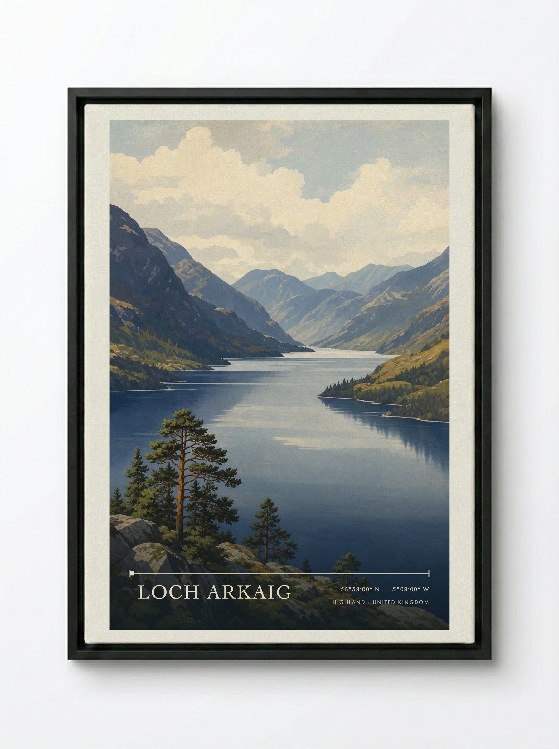 Loch Arkaig Highland United Kingdom Travel Poster - Framed Canvas Black