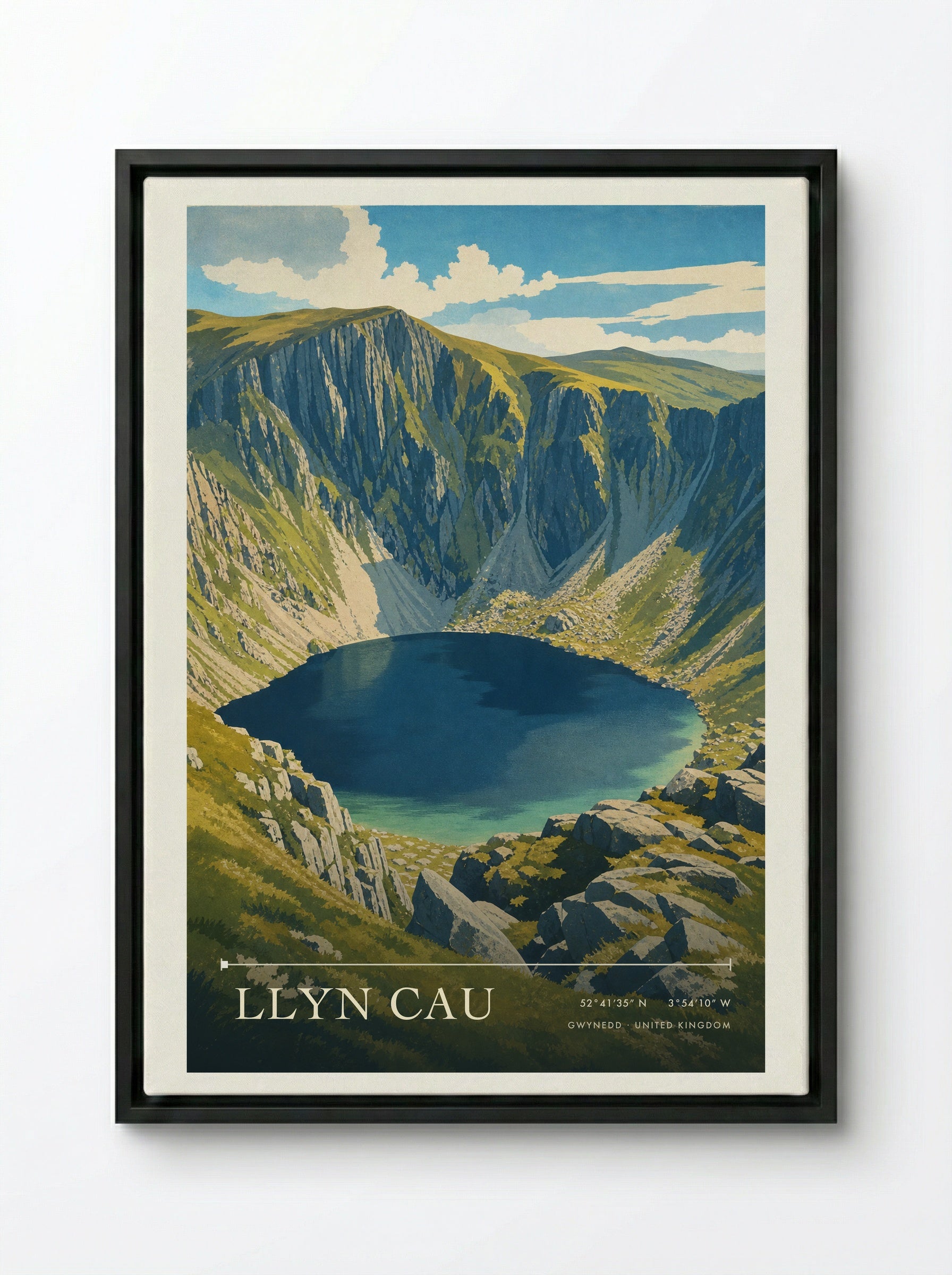 Llyn Cau Gwynedd United Kingdom Travel Poster - Framed Canvas Black