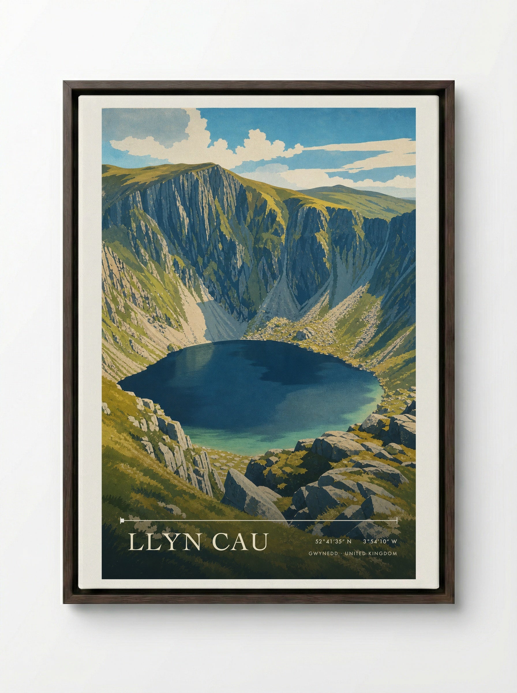 Llyn Cau Gwynedd United Kingdom Travel Poster - Framed Canvas Dark Wood