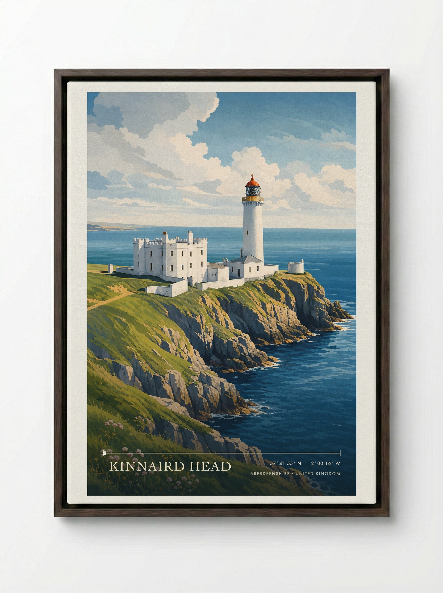 Kinnaird Head Aberdeenshire United Kingdom Travel Poster - Framed Canvas Dark Wood