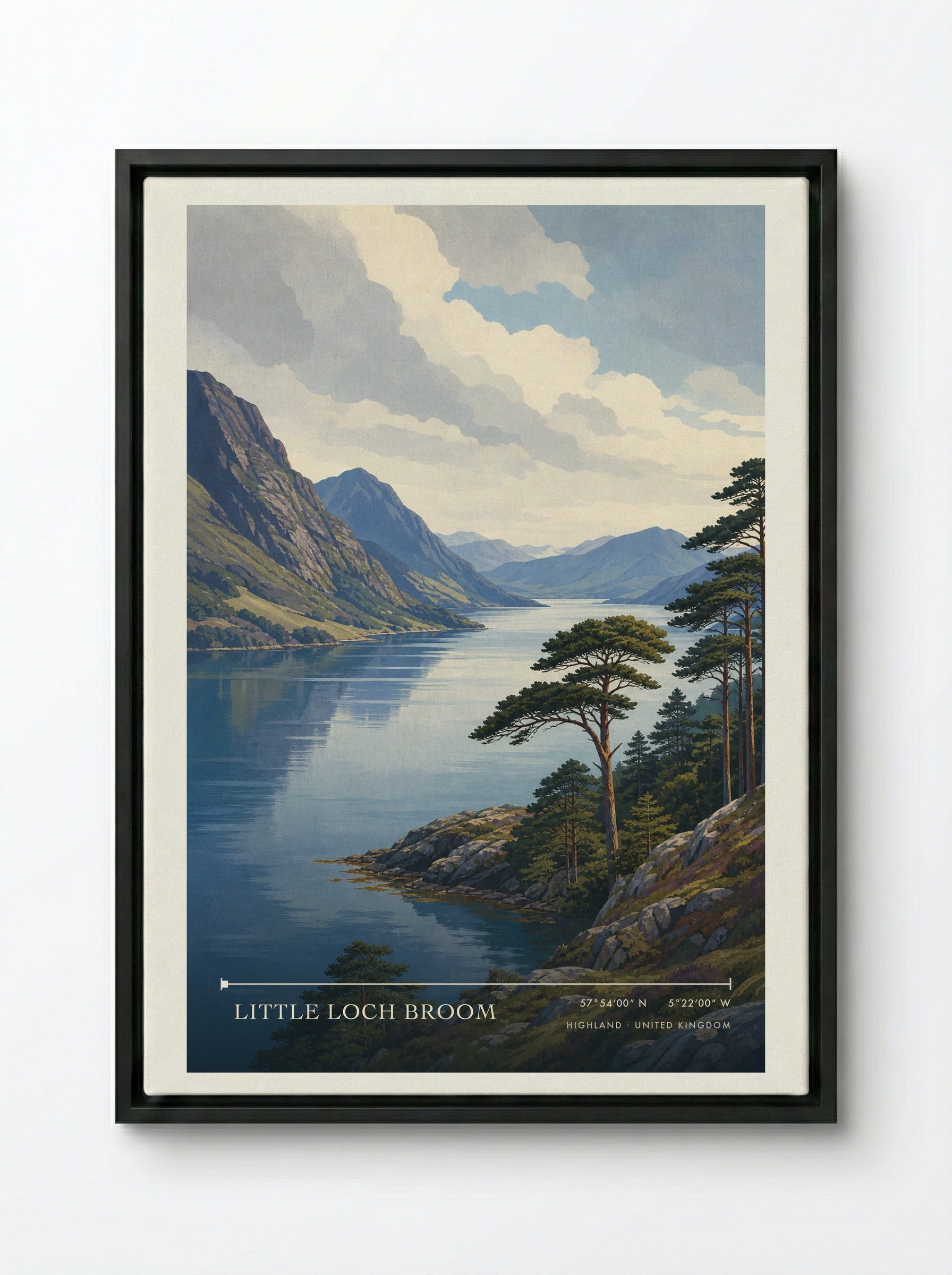 Little Loch Broom Highland United Kingdom Travel Poster - Framed Canvas Black
