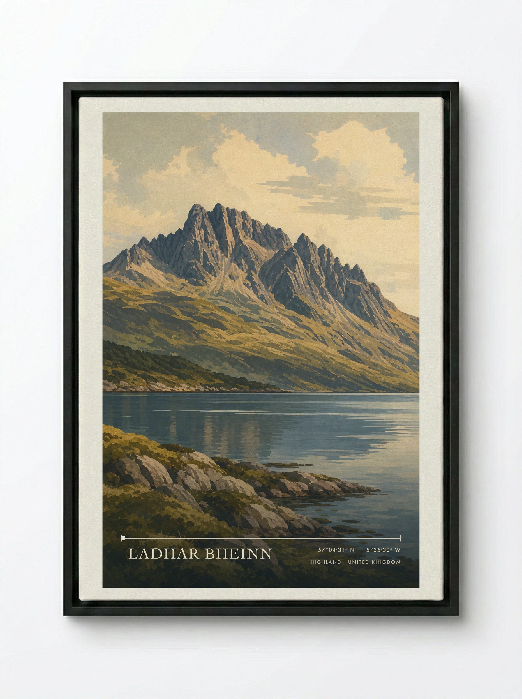 Ladhar Bheinn Highland United Kingdom Travel Poster - Framed Canvas Black