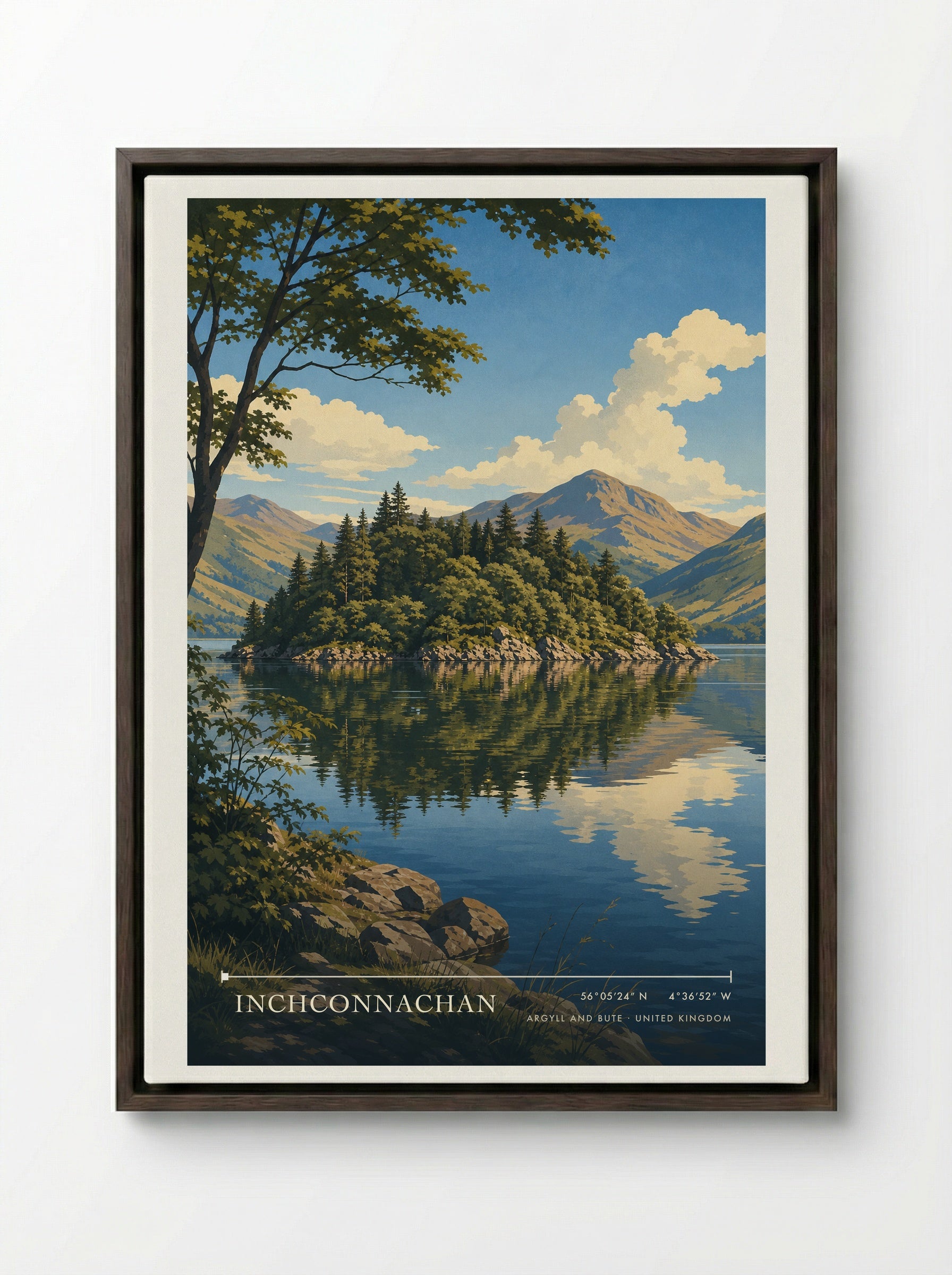 Inchconnachan Argyll and Bute United Kingdom Travel Poster - Framed Canvas Dark Wood
