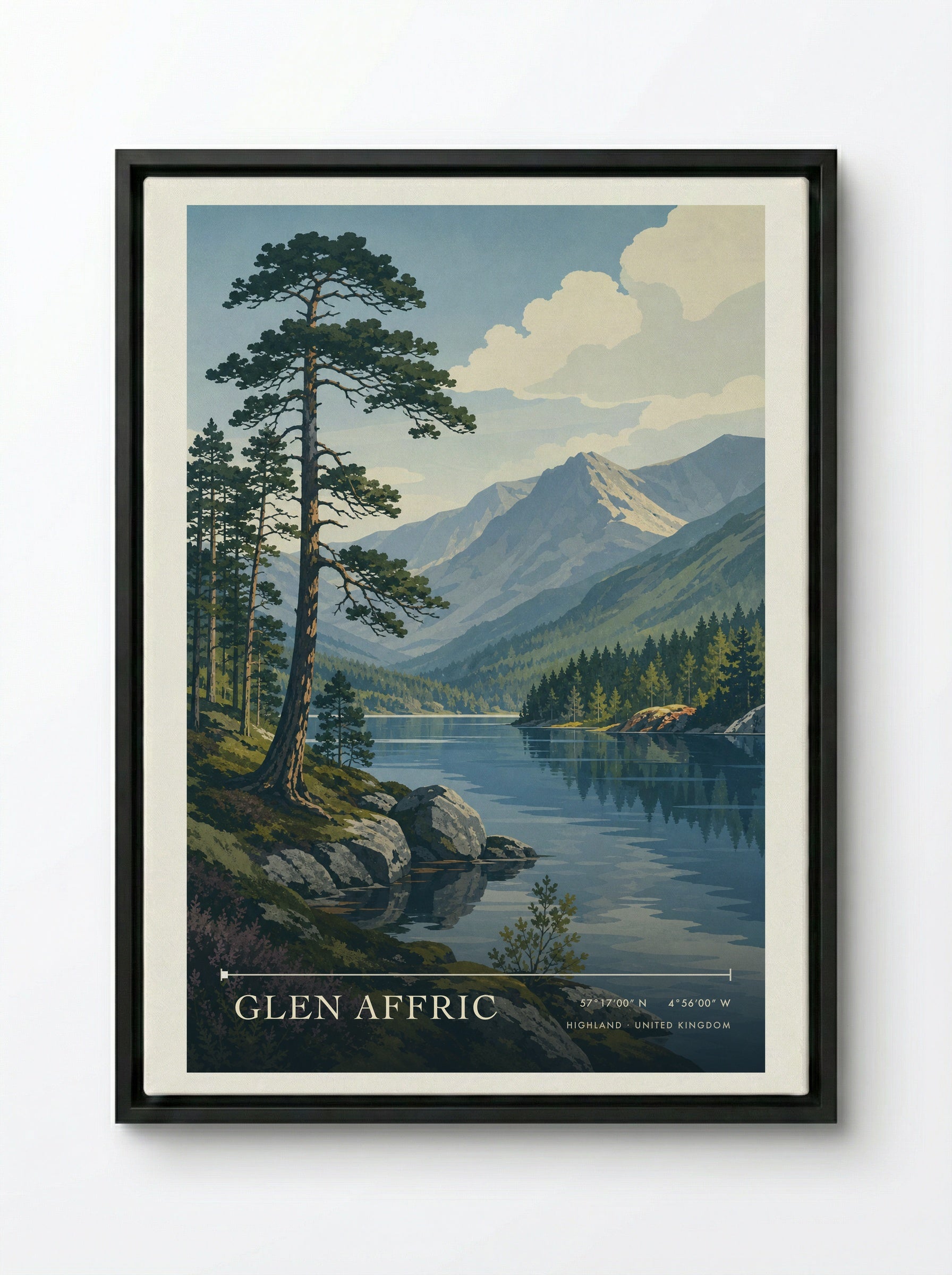Glen Affric Highland United Kingdom Travel Poster - Framed Canvas Black