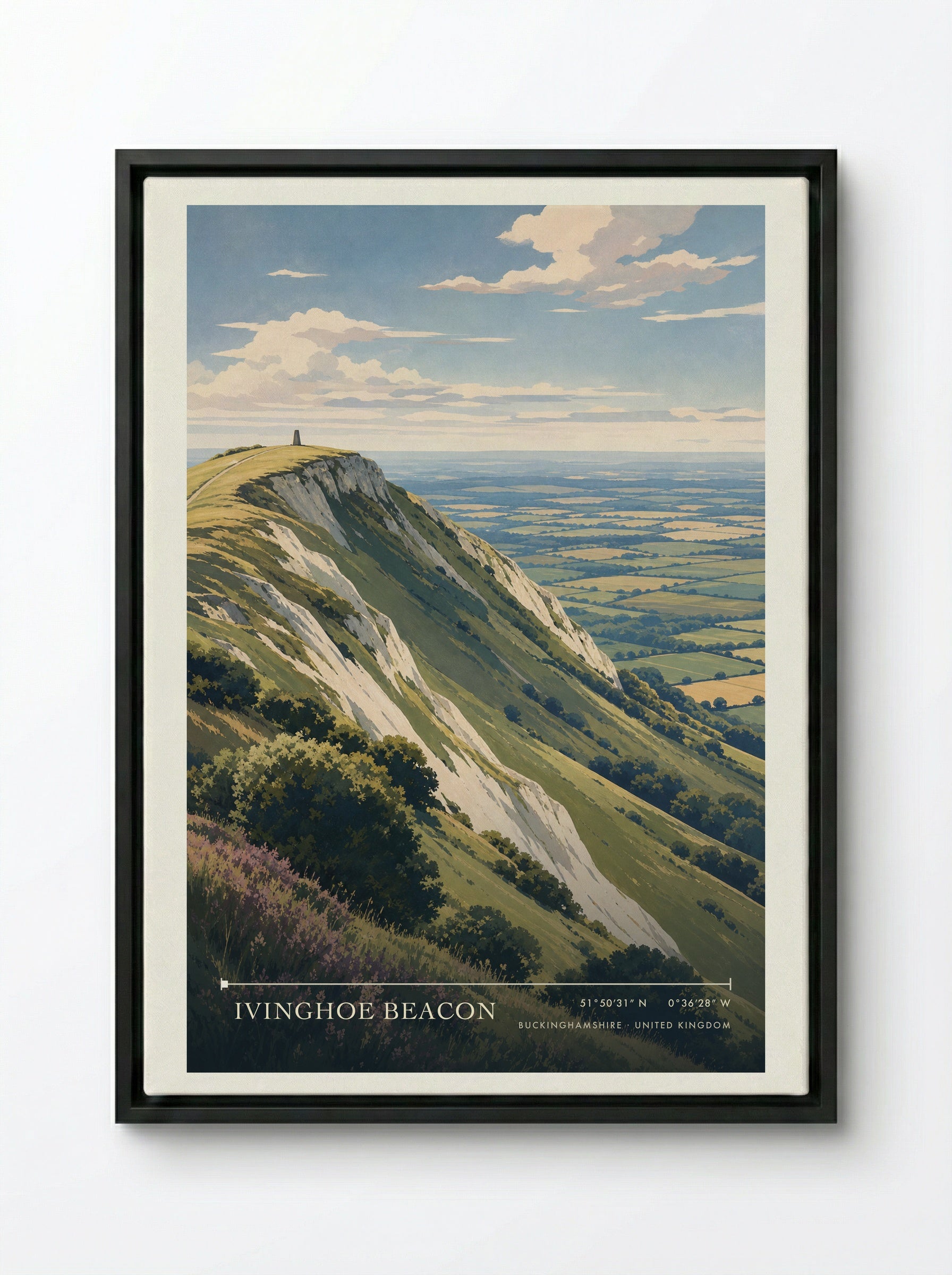 Ivinghoe Beacon Buckinghamshire United Kingdom Travel Poster - Framed Canvas Black