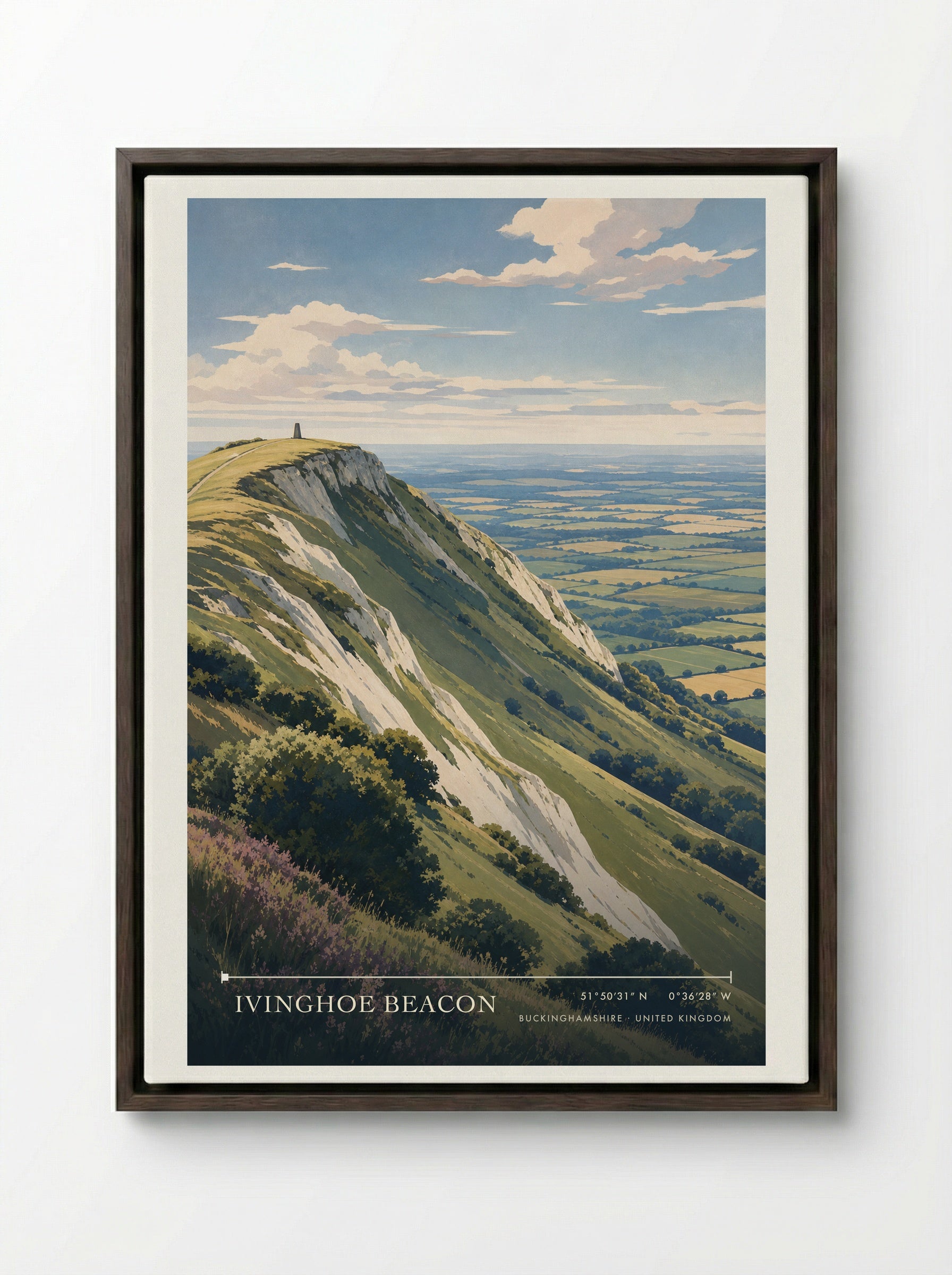 Ivinghoe Beacon Buckinghamshire United Kingdom Travel Poster - Framed Canvas Dark Wood