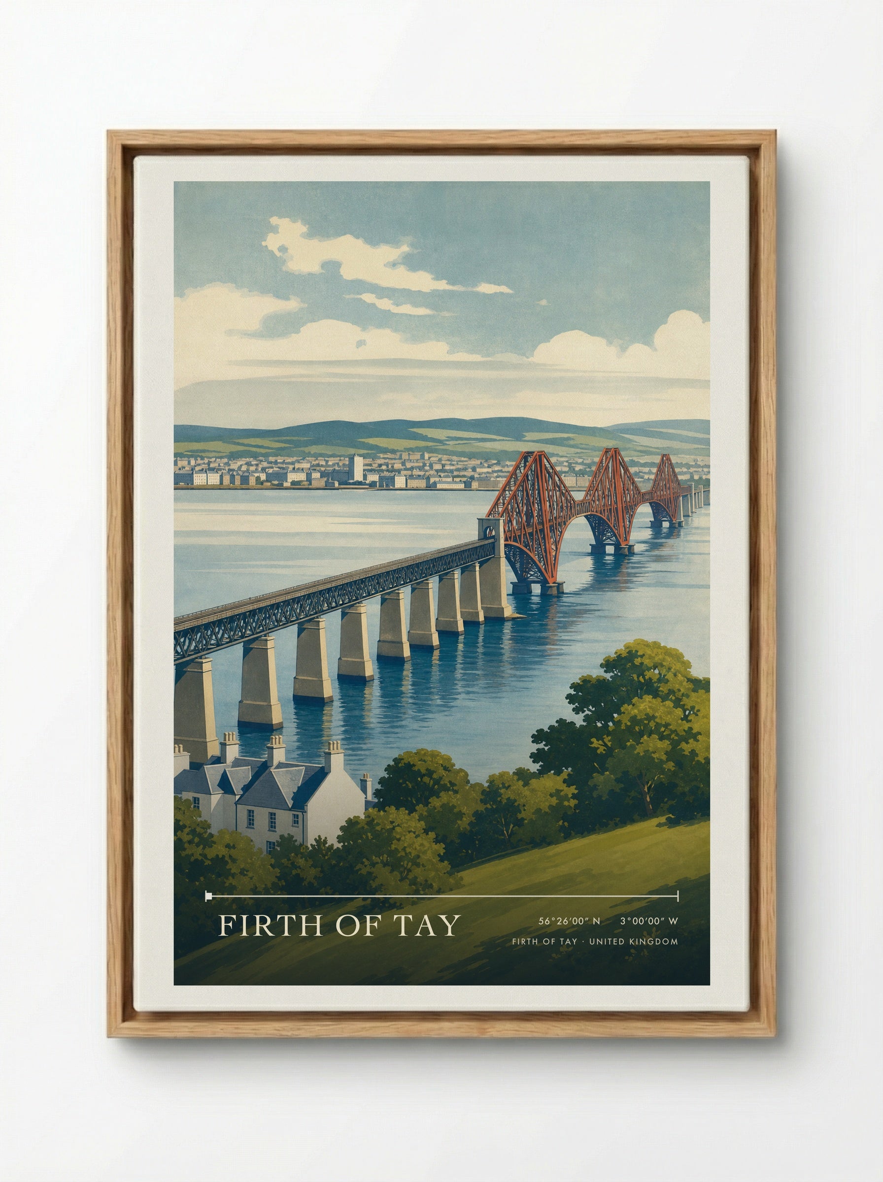 Firth of Tay United Kingdom Travel Poster - Framed Canvas Wood