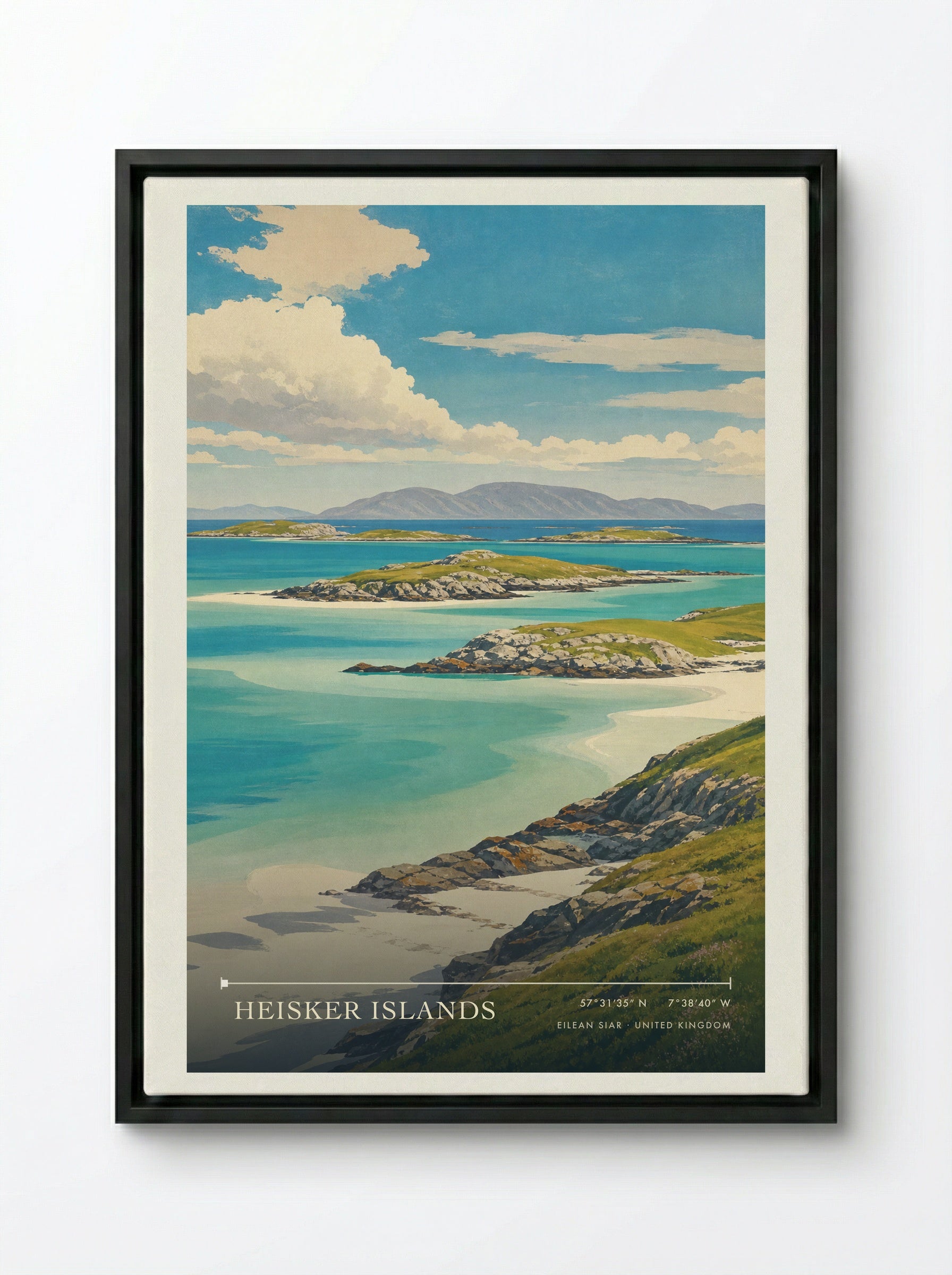 Heisker Islands Eilean Siar United Kingdom Travel Poster - Framed Canvas Black