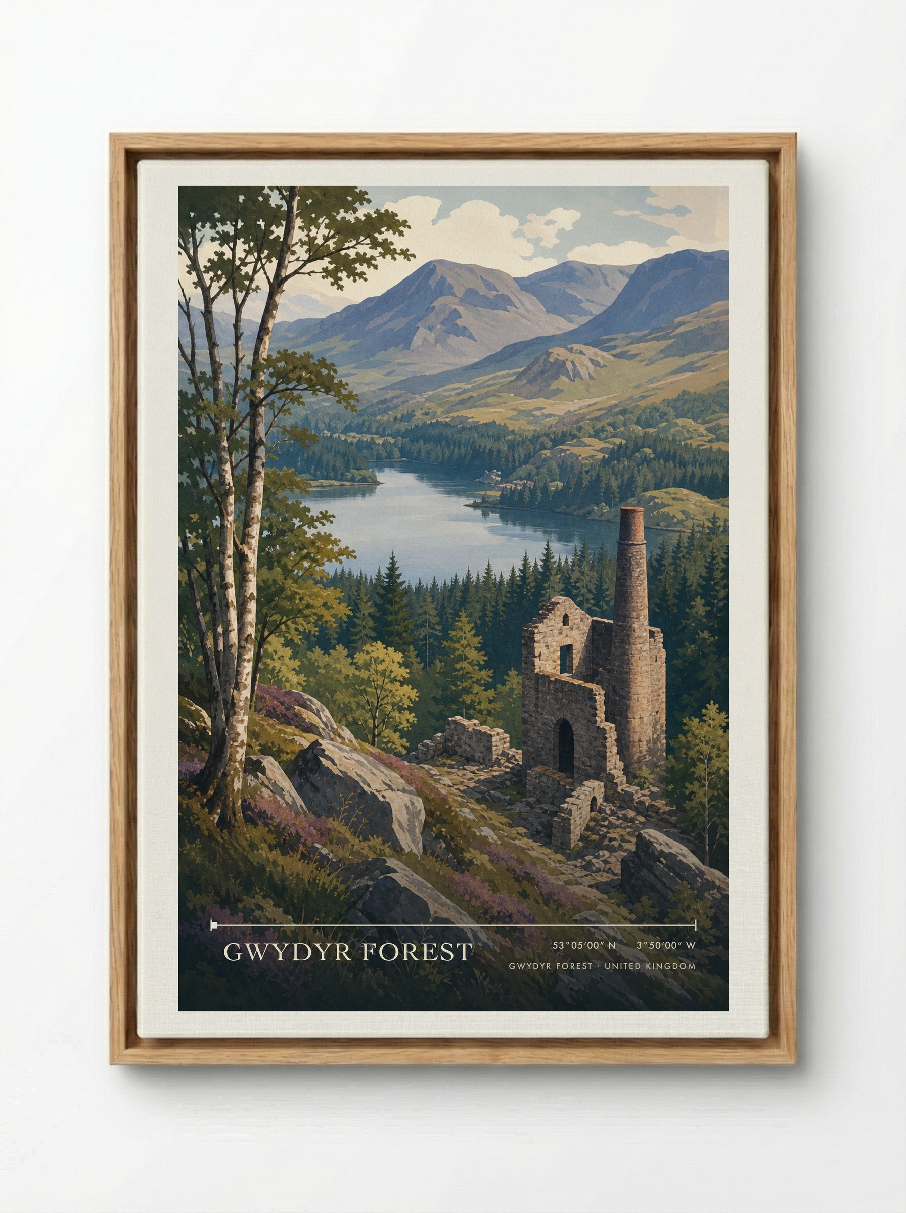Gwydyr Forest United Kingdom Travel Poster - Framed Canvas Wood