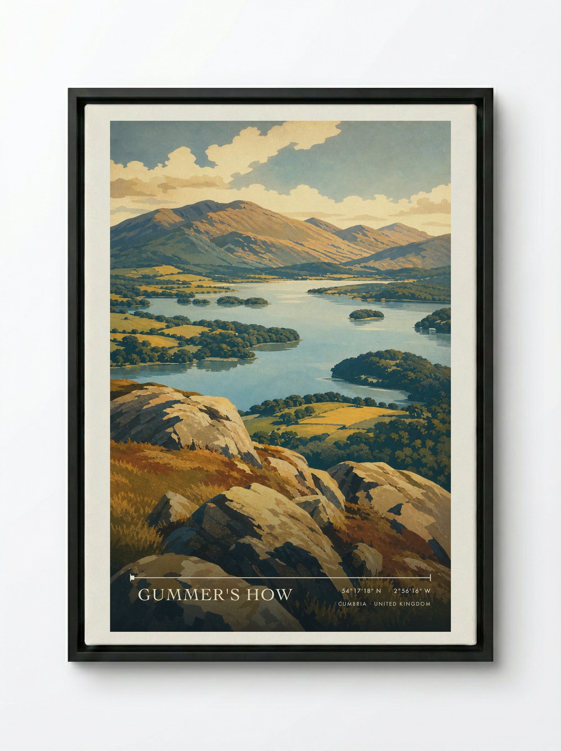Gummer's How Cumbria United Kingdom Travel Poster - Framed Canvas Black