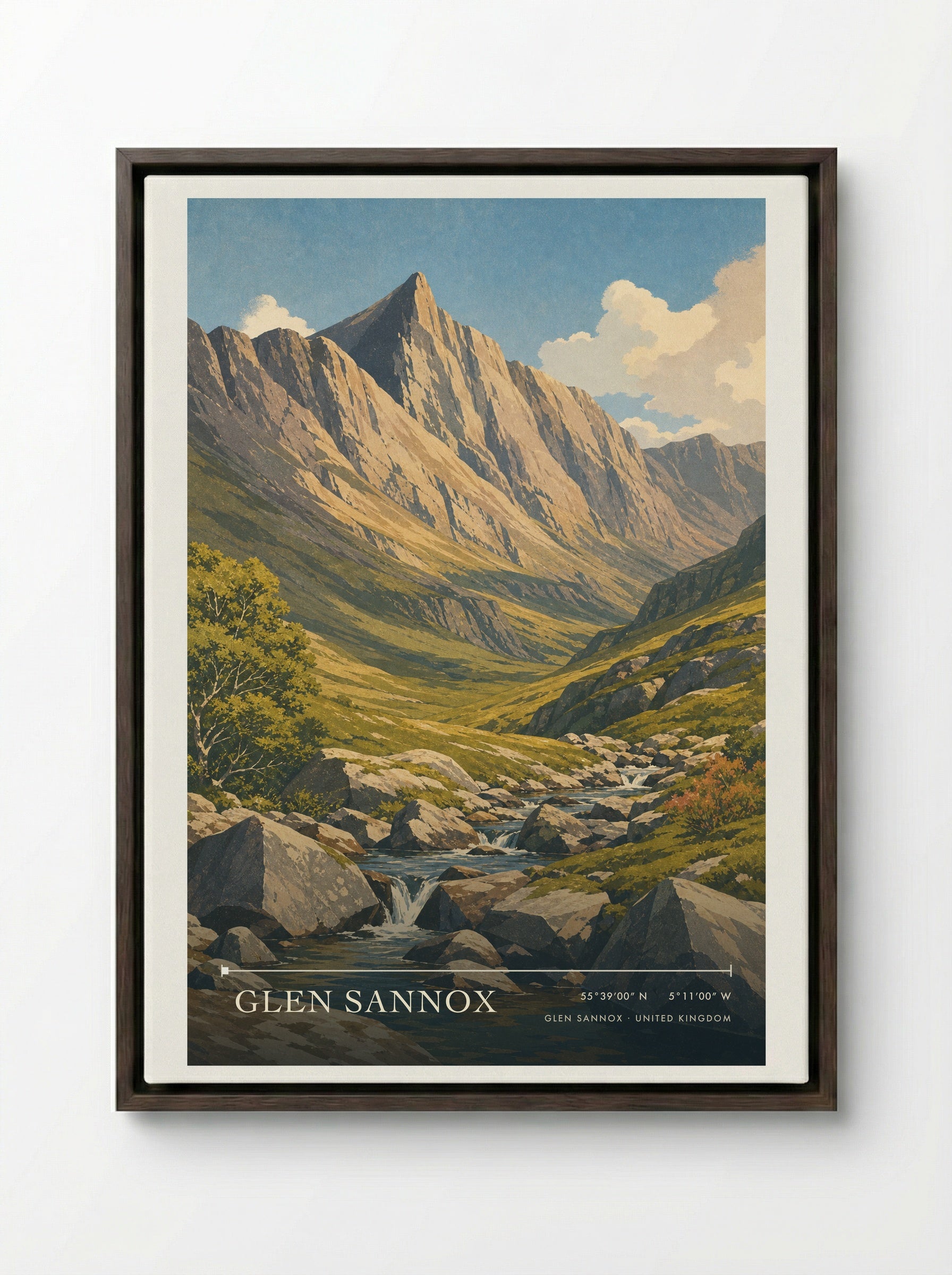 Glen Sannox United Kingdom Travel Poster - Framed Canvas Dark Wood