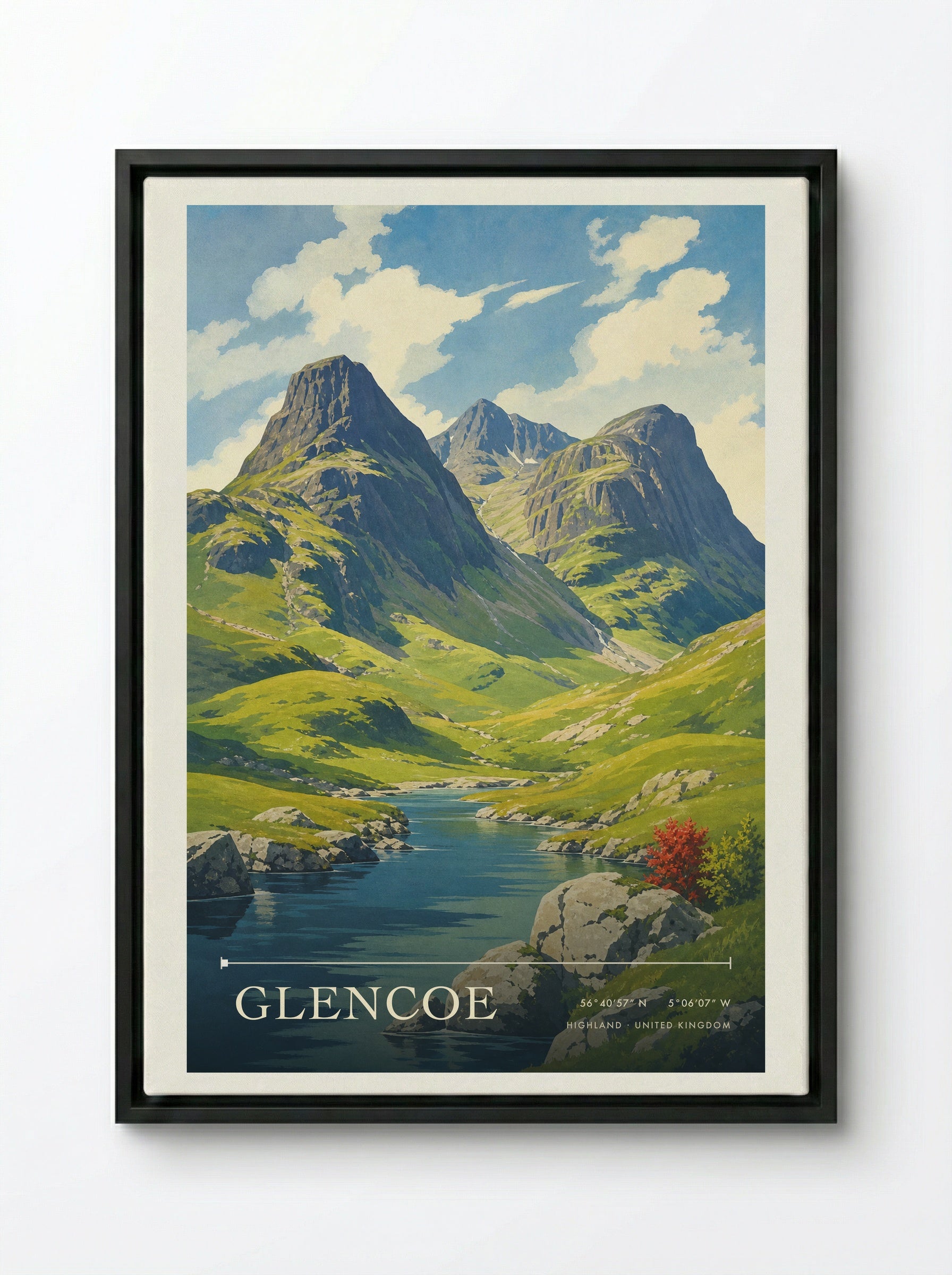 Glencoe Highland United Kingdom Travel Poster - Framed Canvas Black
